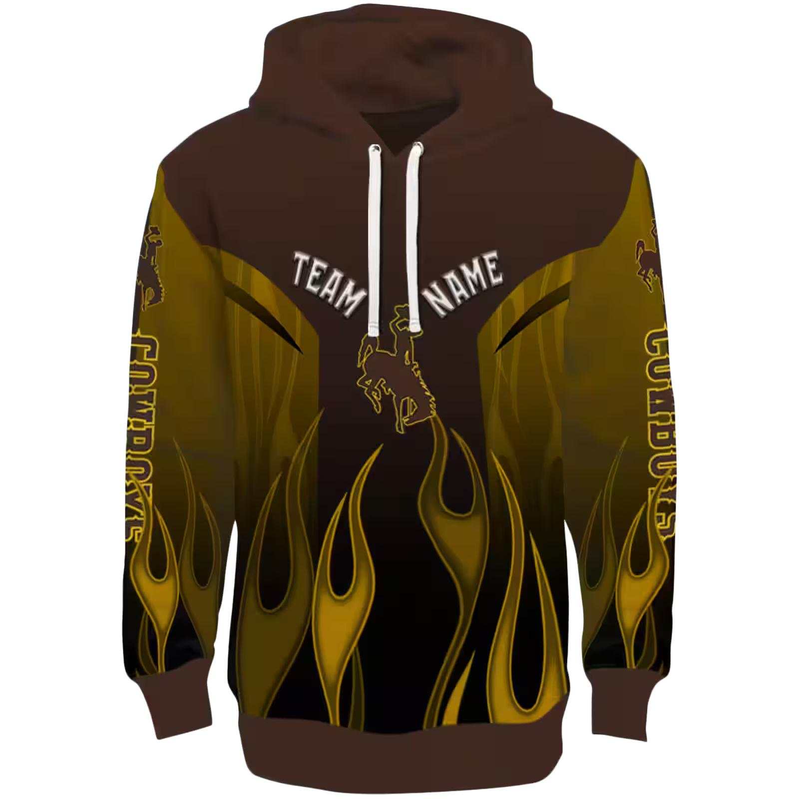 Customized Wyoming Cowboys Flame Design Brown Hoodie