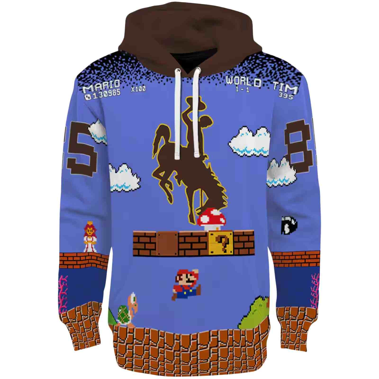 Customized Wyoming Cowboys Mario Blue Black Hoodie