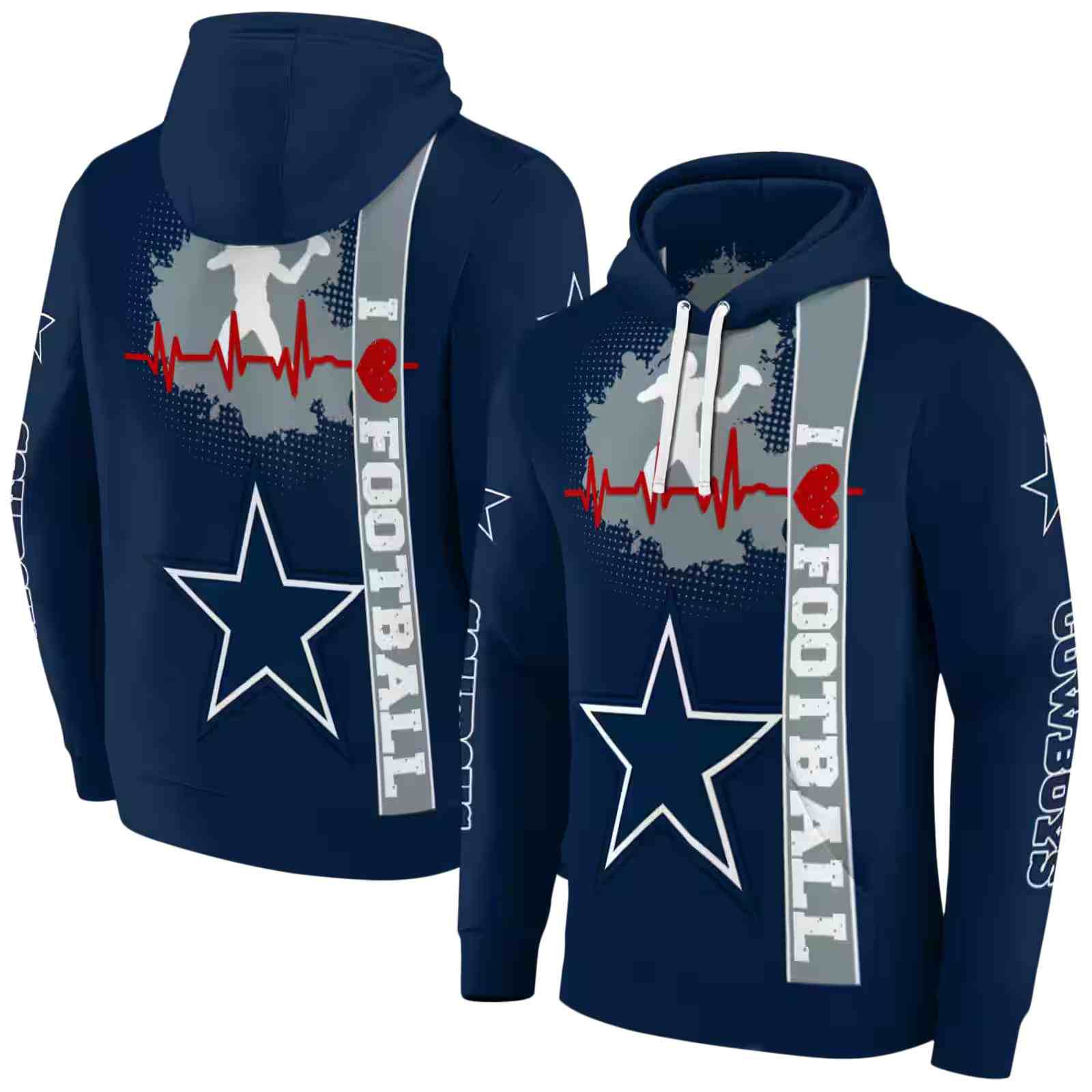 dallas cowboys football heartbeat blue hoodie fashion forward