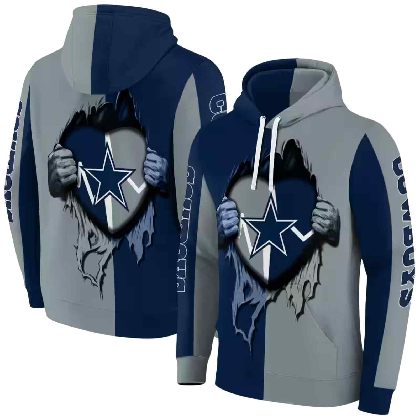 dallas cowboys heartbeat graphic blue hoodie fashion forward