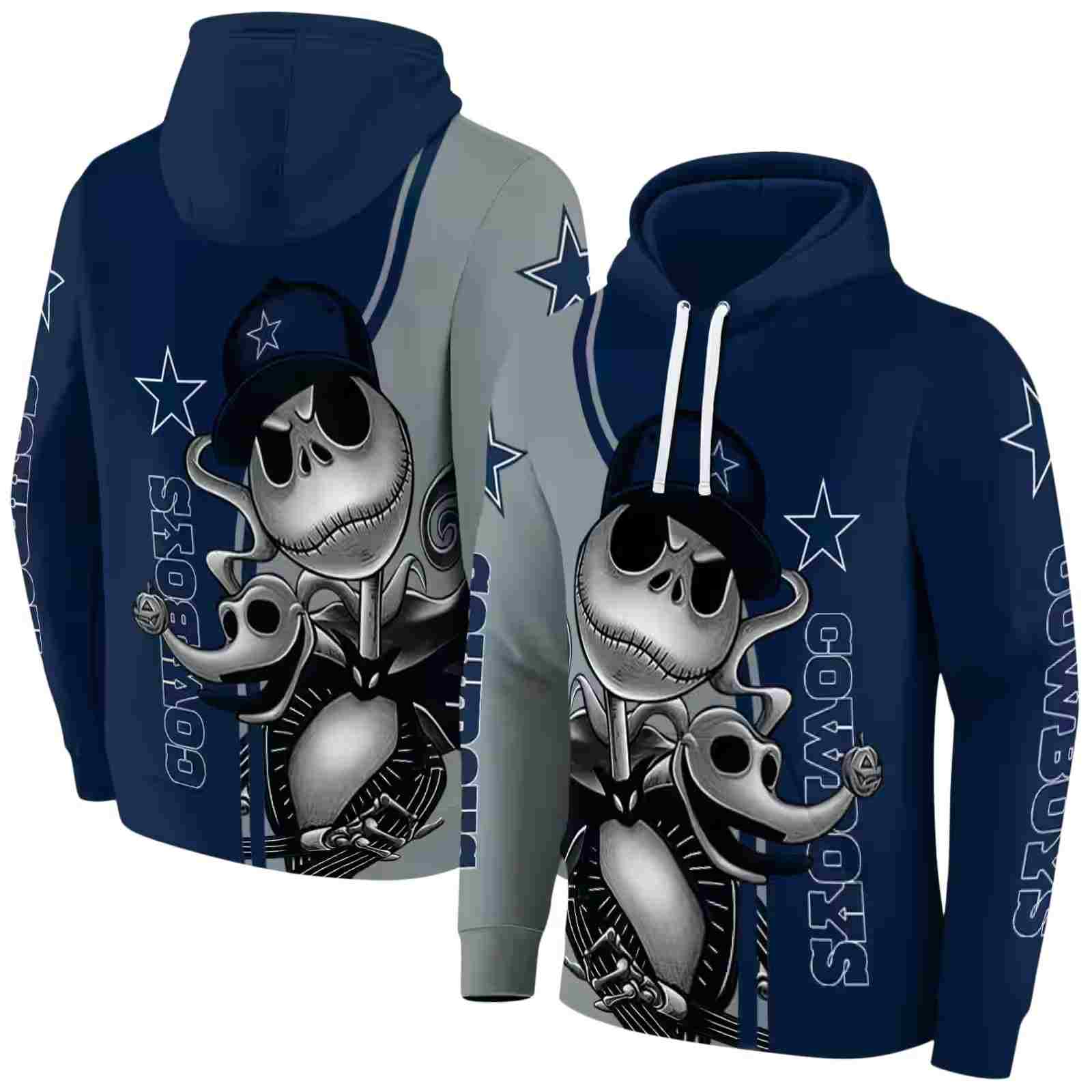 dallas cowboys jack skellington blue hoodie fashion forward