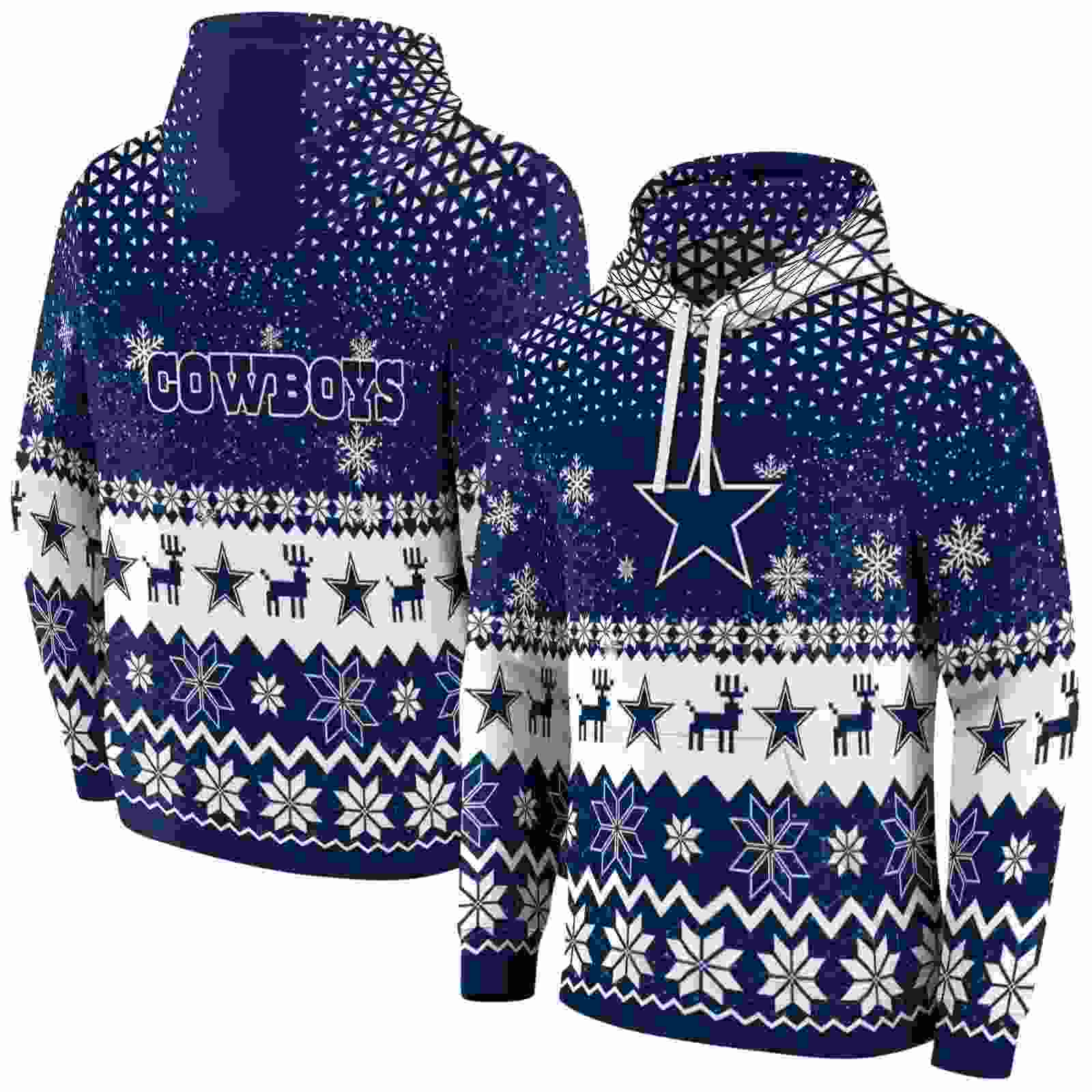 dallas cowboys reindeer motif blue hoodie fashion forward