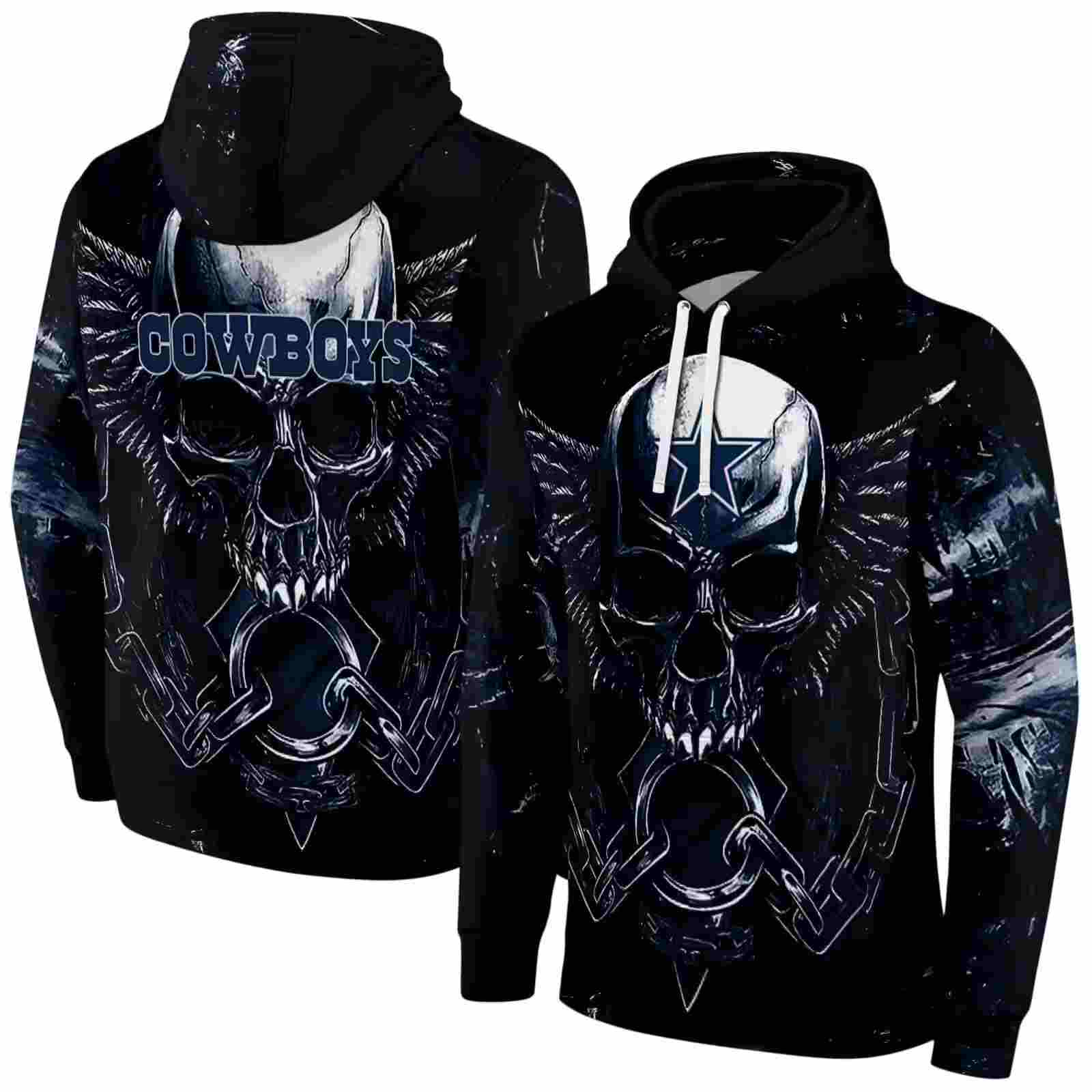 dallas cowboys skull artwork blue black hoodie fashion forward