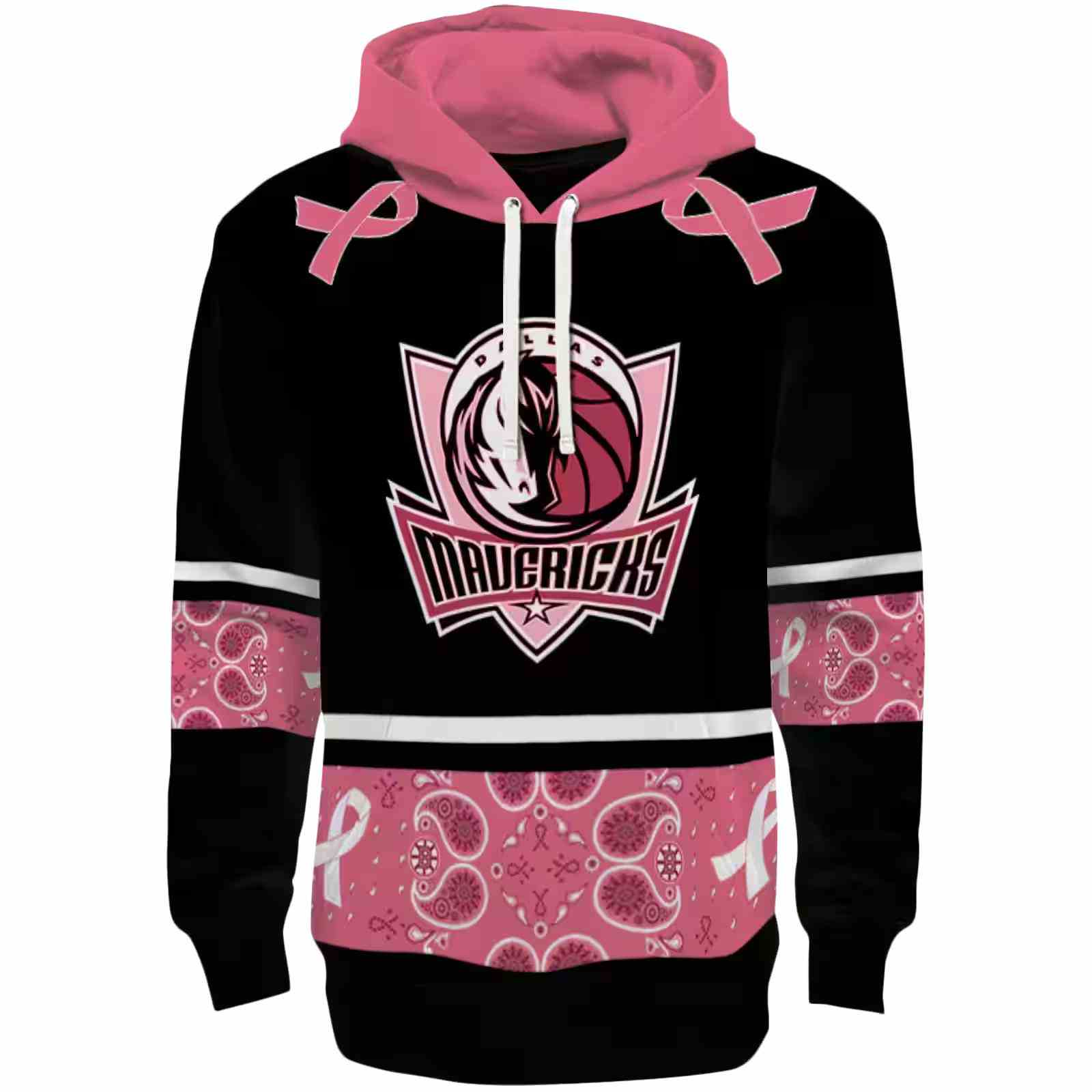 Dallas Mavericks Awareness Ribbon Black Pink Hoodie