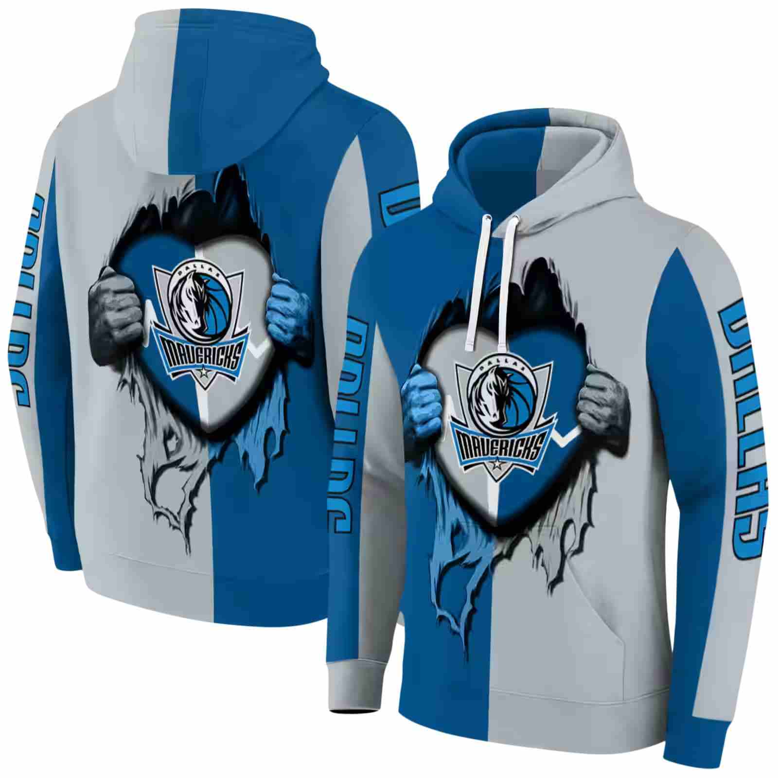 dallas mavericks heartbeat graphic blue hoodie fashion forward