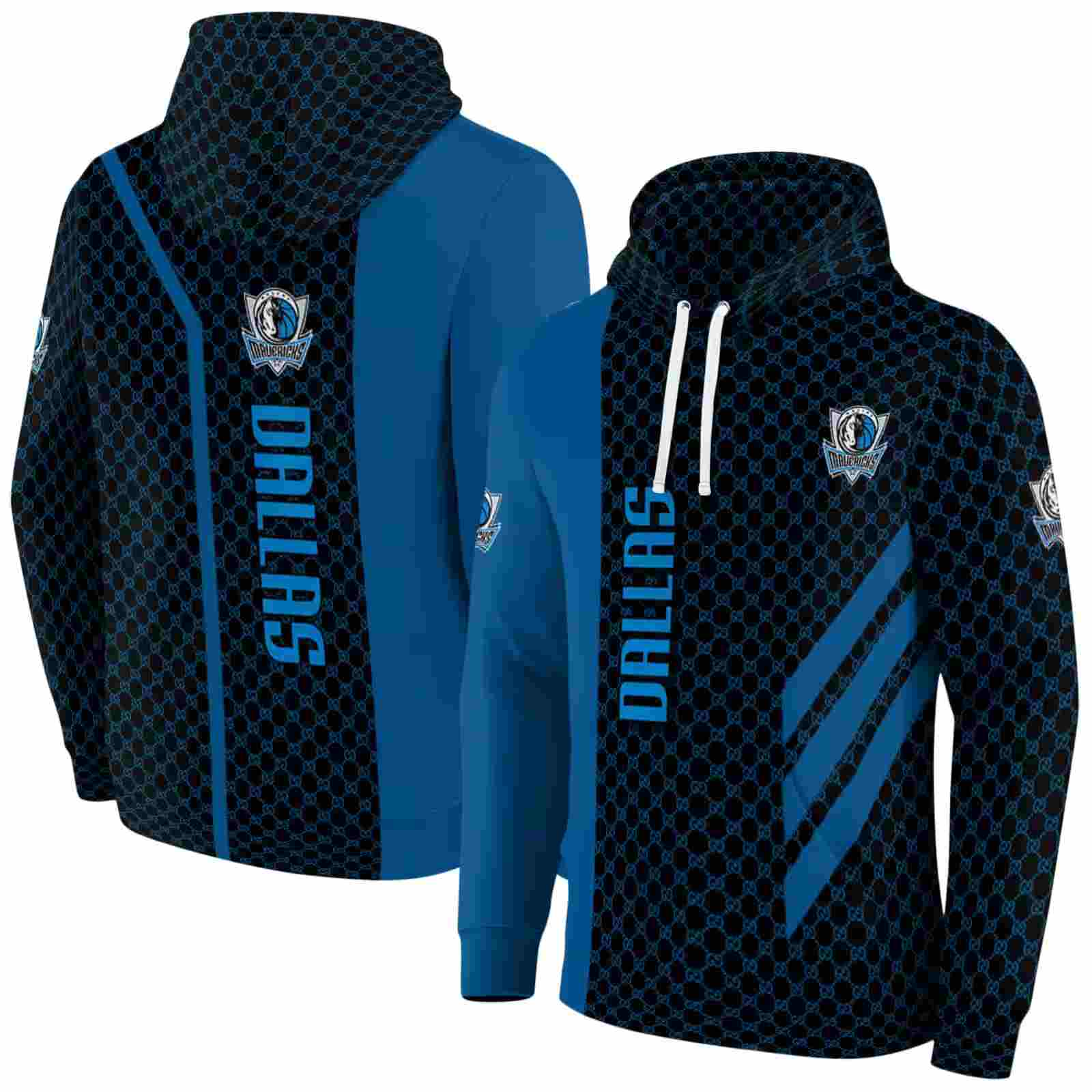 dallas mavericks monogram pattern blue hoodie fashion forward