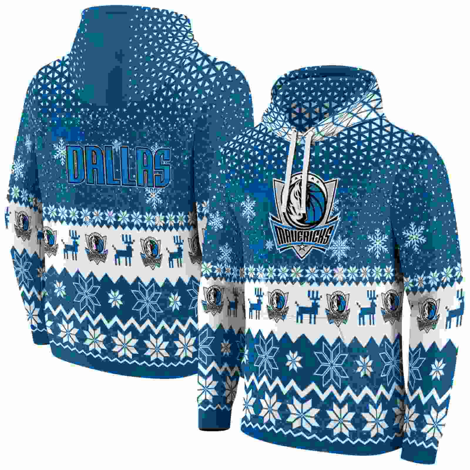 dallas mavericks reindeer motif blue hoodie fashion forward