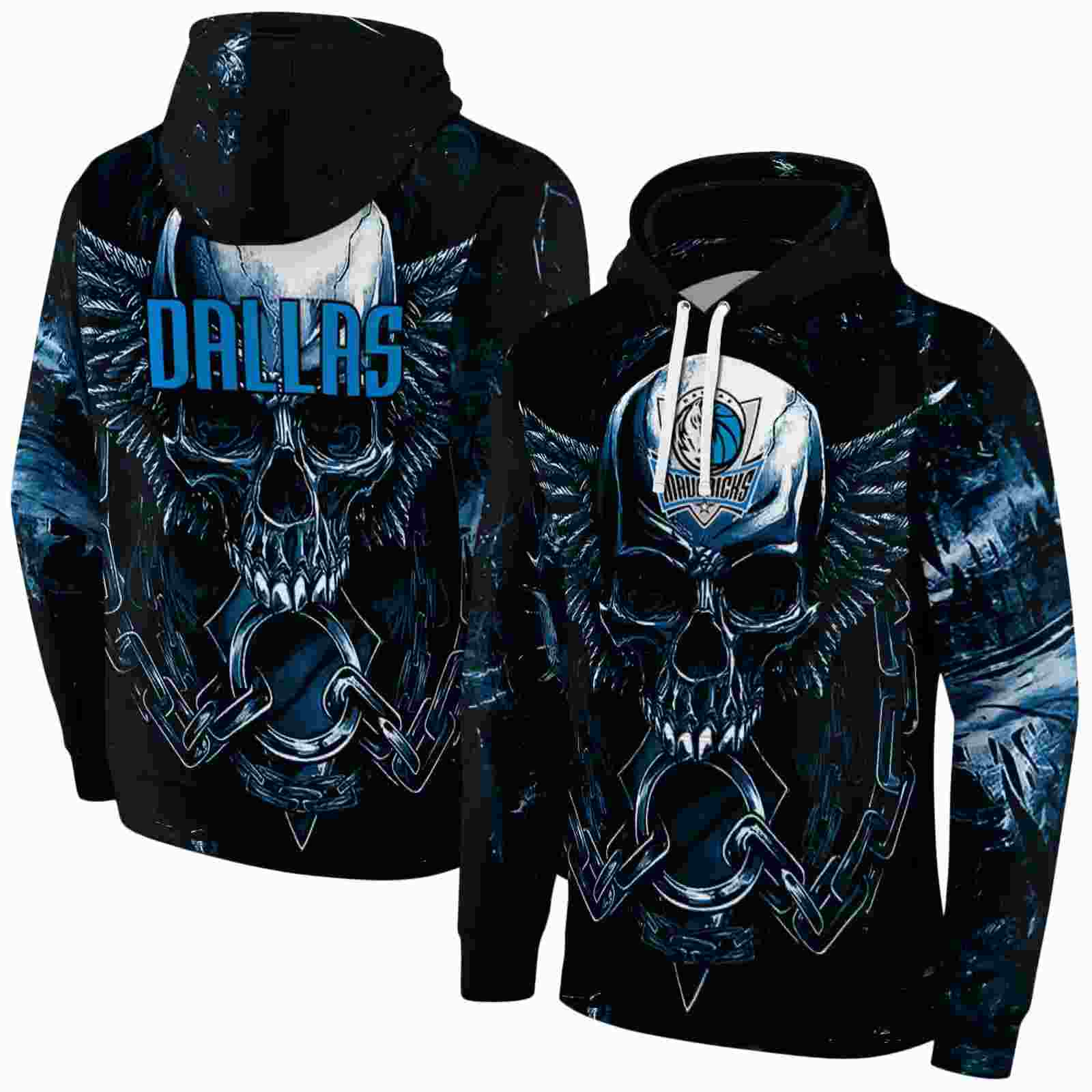 dallas mavericks skull artwork blue black hoodie fashion forward