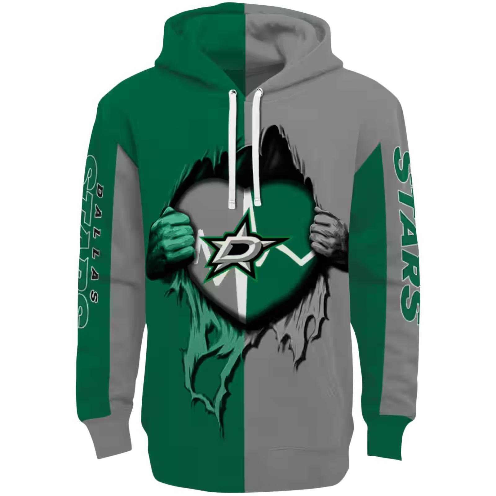 Dallas Stars Heartbeat Graphic Green Hoodie