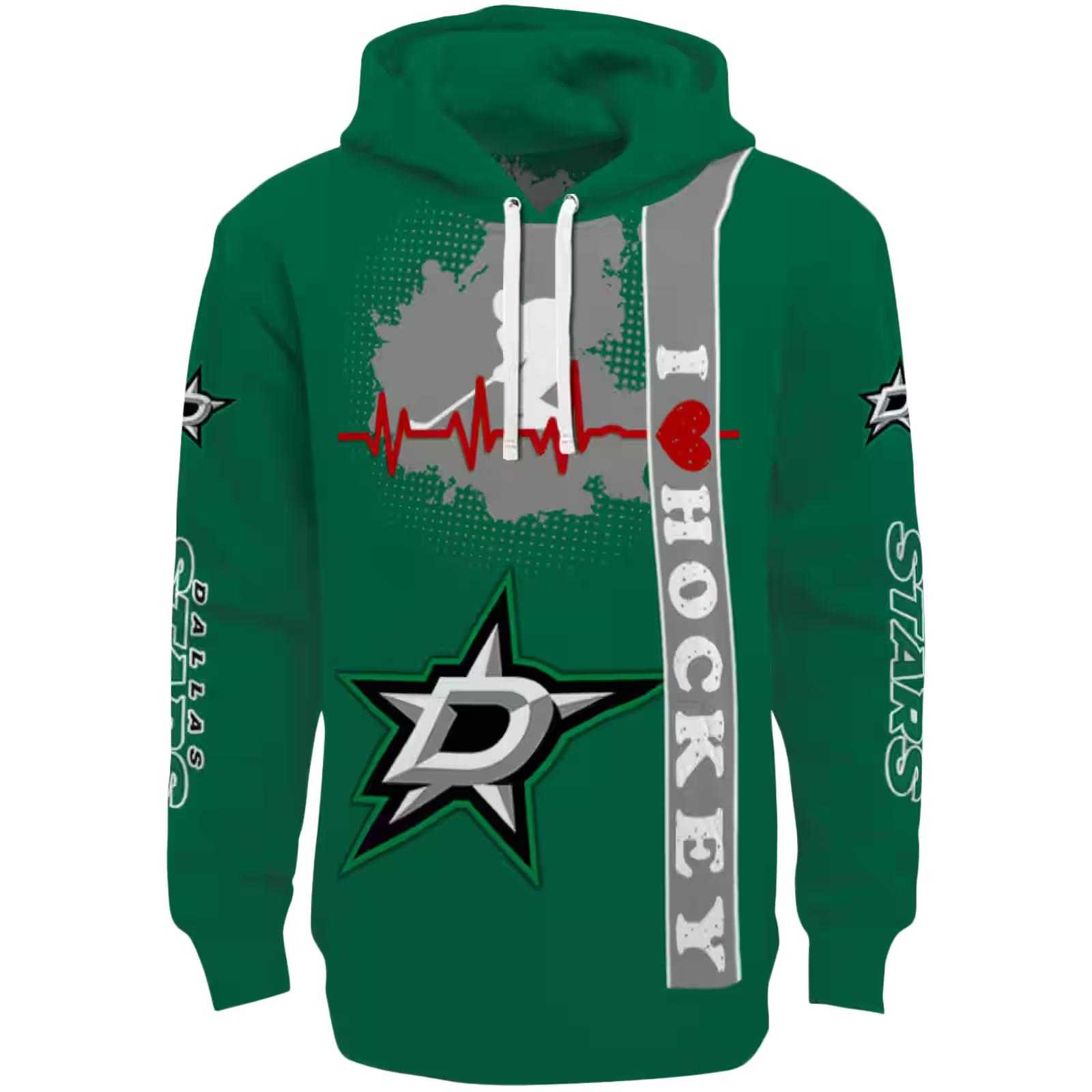 Dallas Stars Hockey Heartbeat Green Hoodie