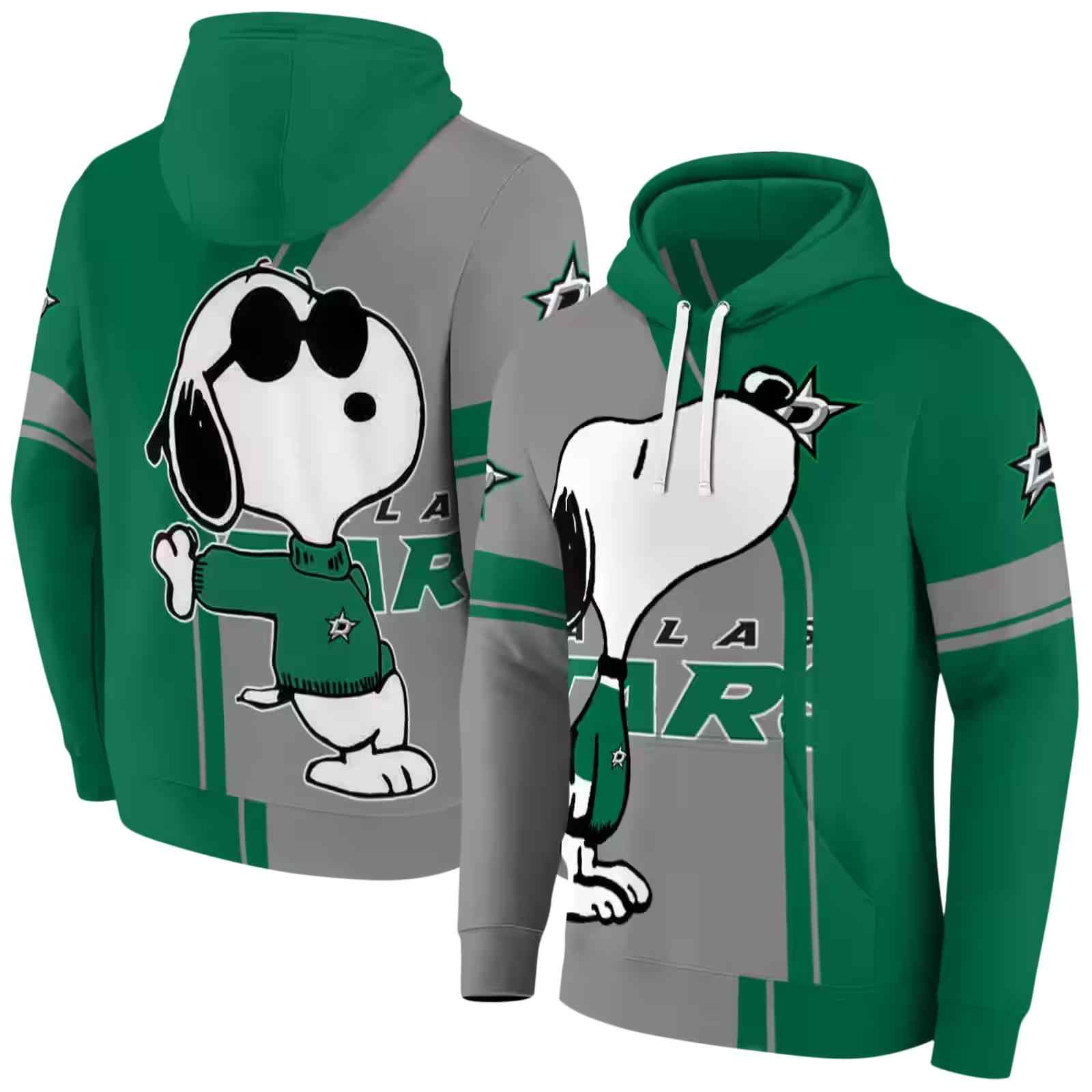 dallas stars playful snoopy green hoodie fashion forward