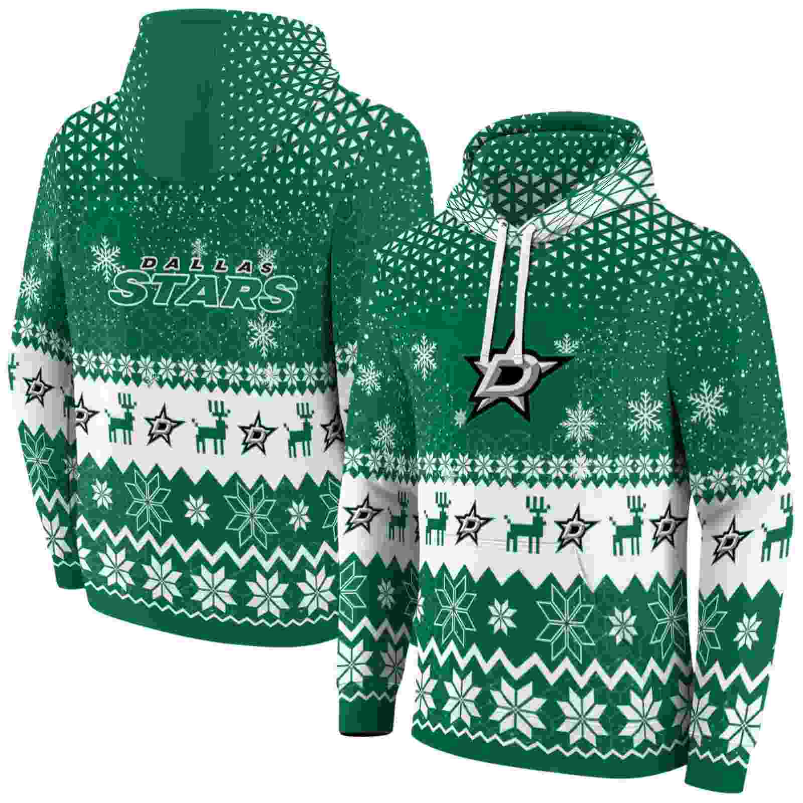 dallas stars reindeer motif green hoodie fashion forward