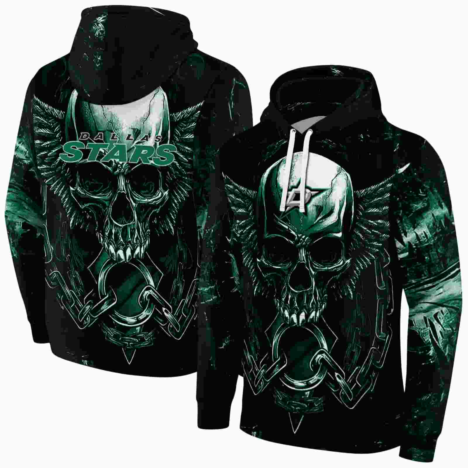 dallas stars skull artwork green black hoodie fashion forward