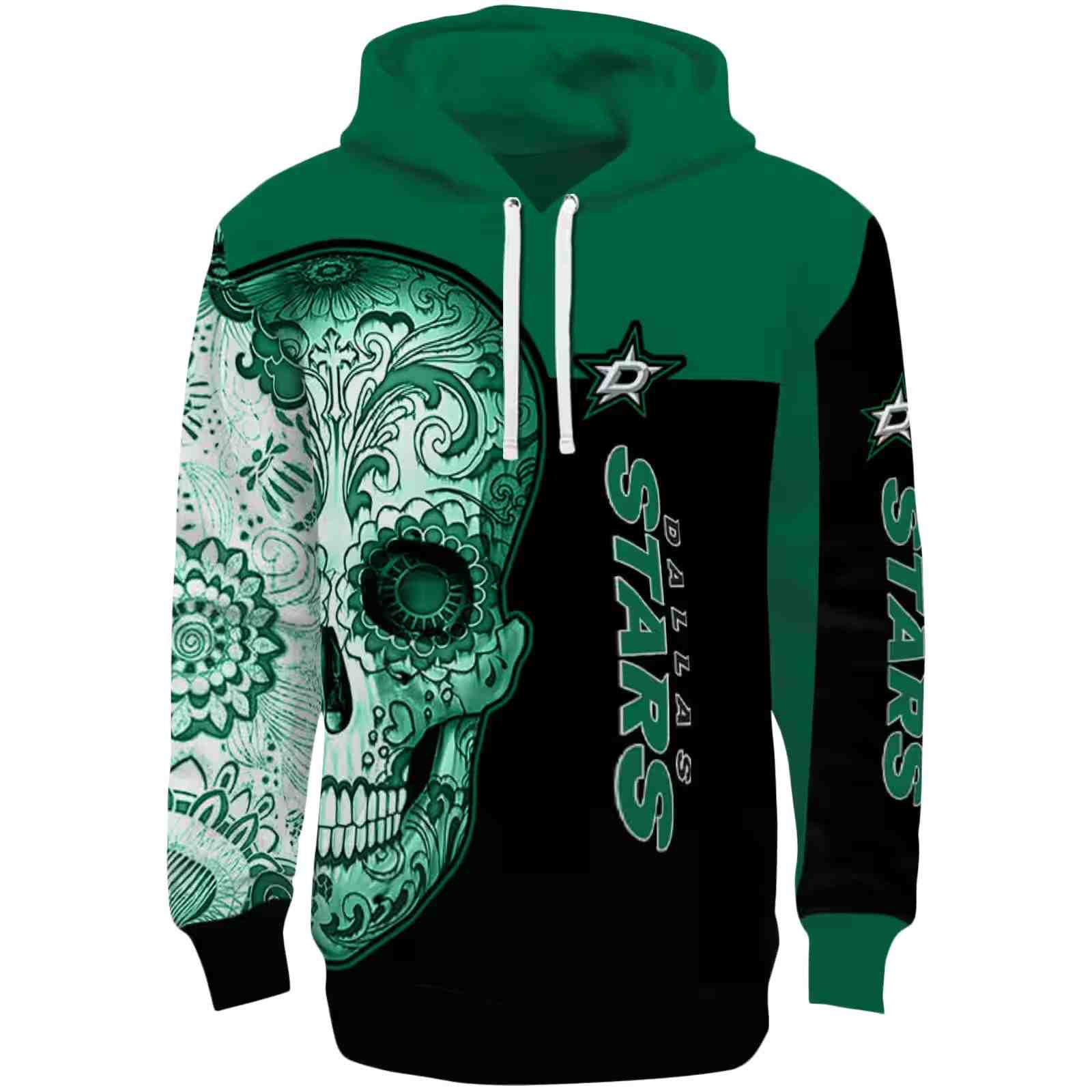 Dallas Stars Sugar Skull Green Black Hoodie