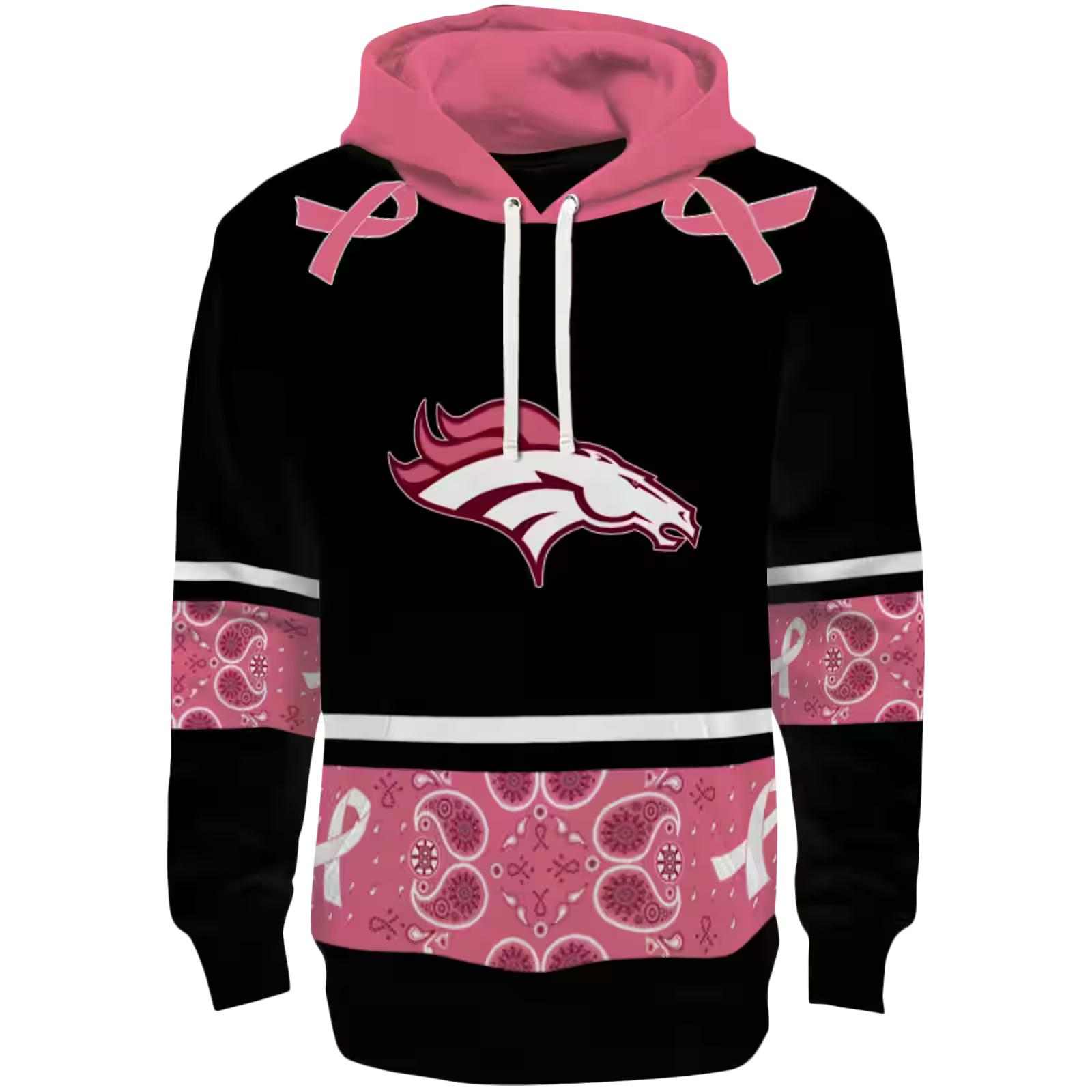 Denver Broncos Awareness Ribbon Black Pink Hoodie