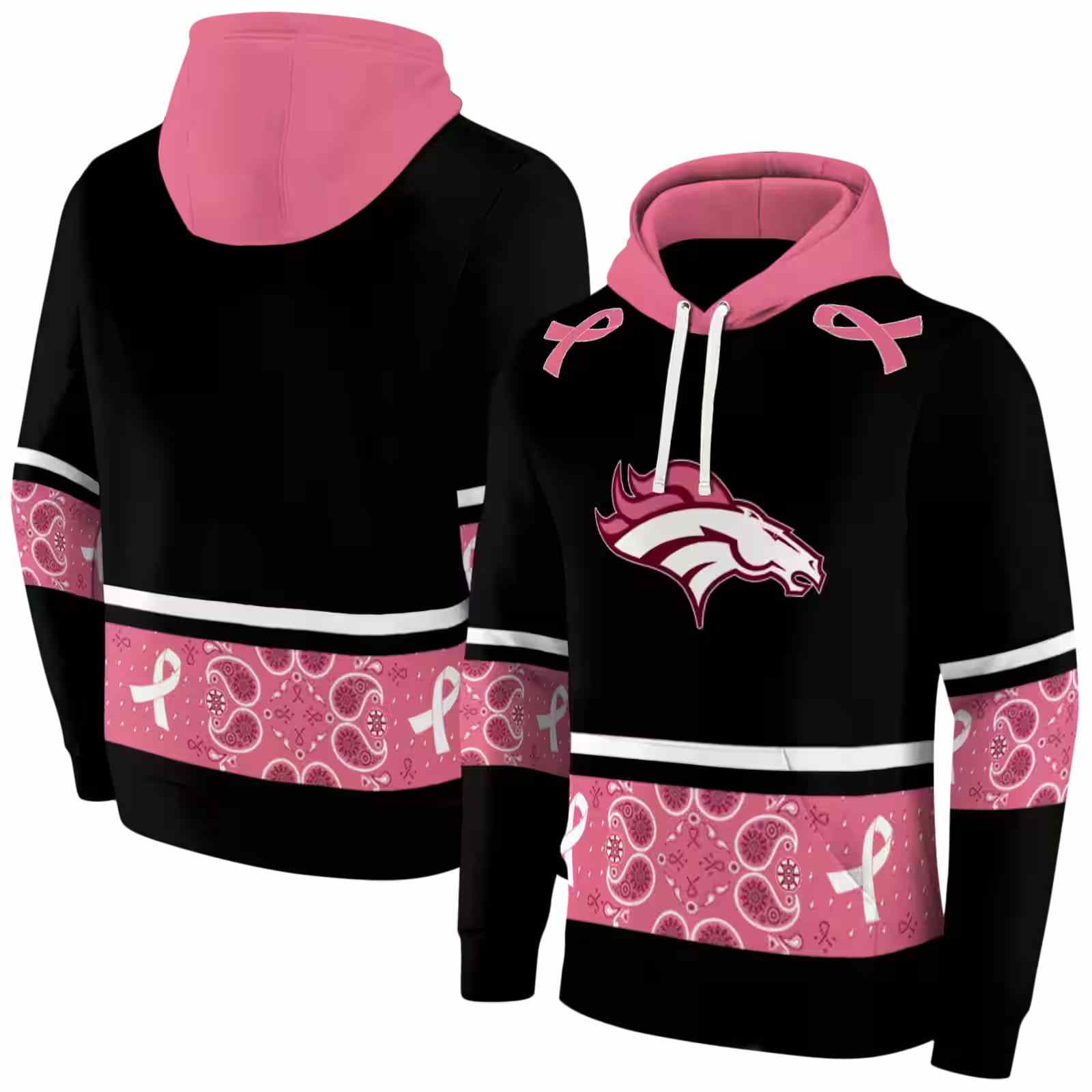 denver broncos awareness ribbon black pink hoodie fashion forward