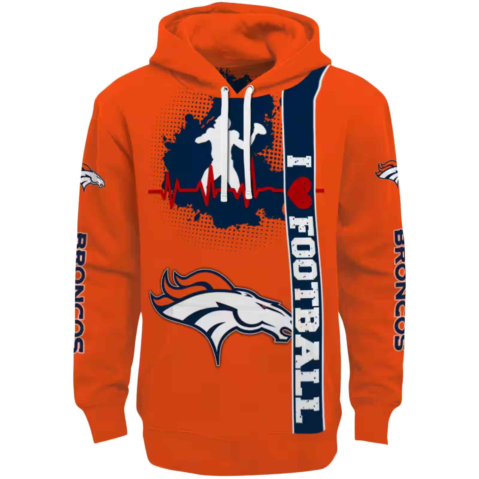 Denver Broncos Football Heartbeat Orange Hoodie