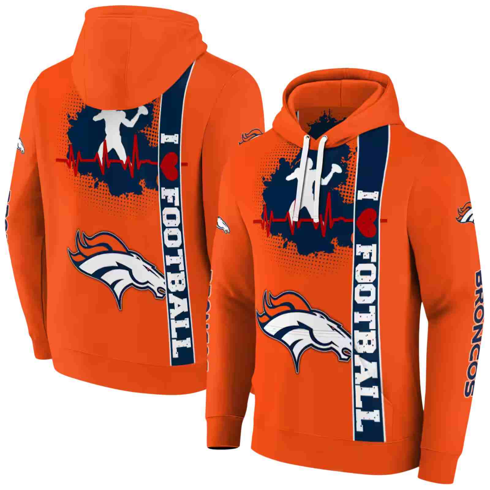 denver broncos football heartbeat orange hoodie fashion forward