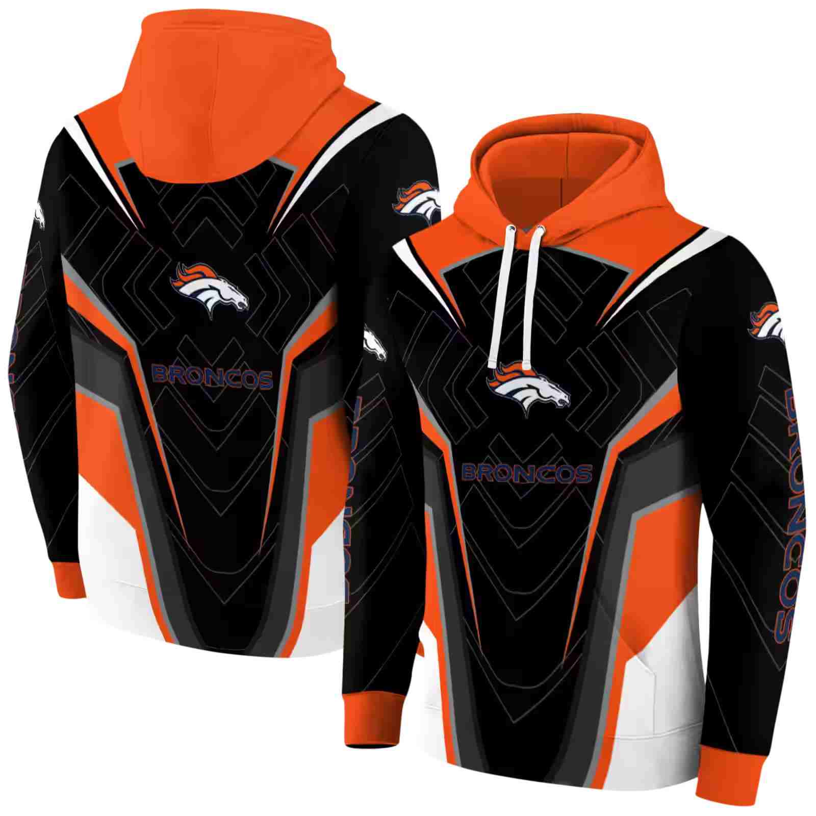 denver broncos futuristic pattern orange black hoodie fashion forward