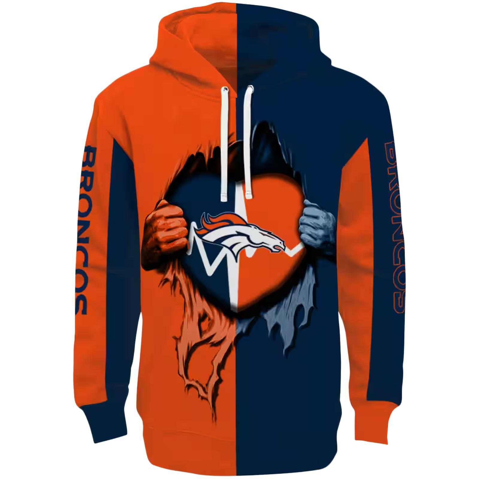 Denver Broncos Heartbeat Graphic Orange Hoodie