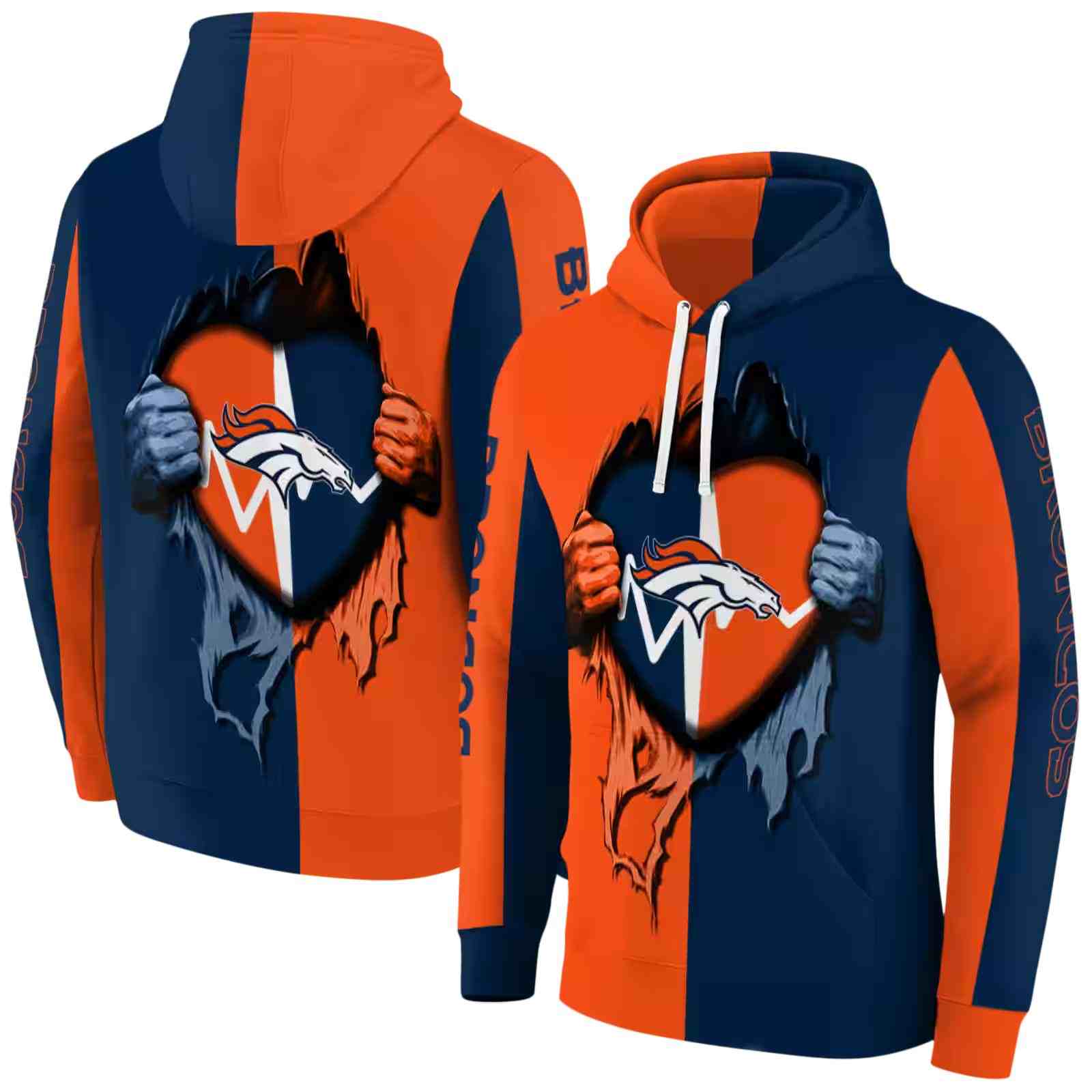 denver broncos heartbeat graphic orange hoodie fashion forward