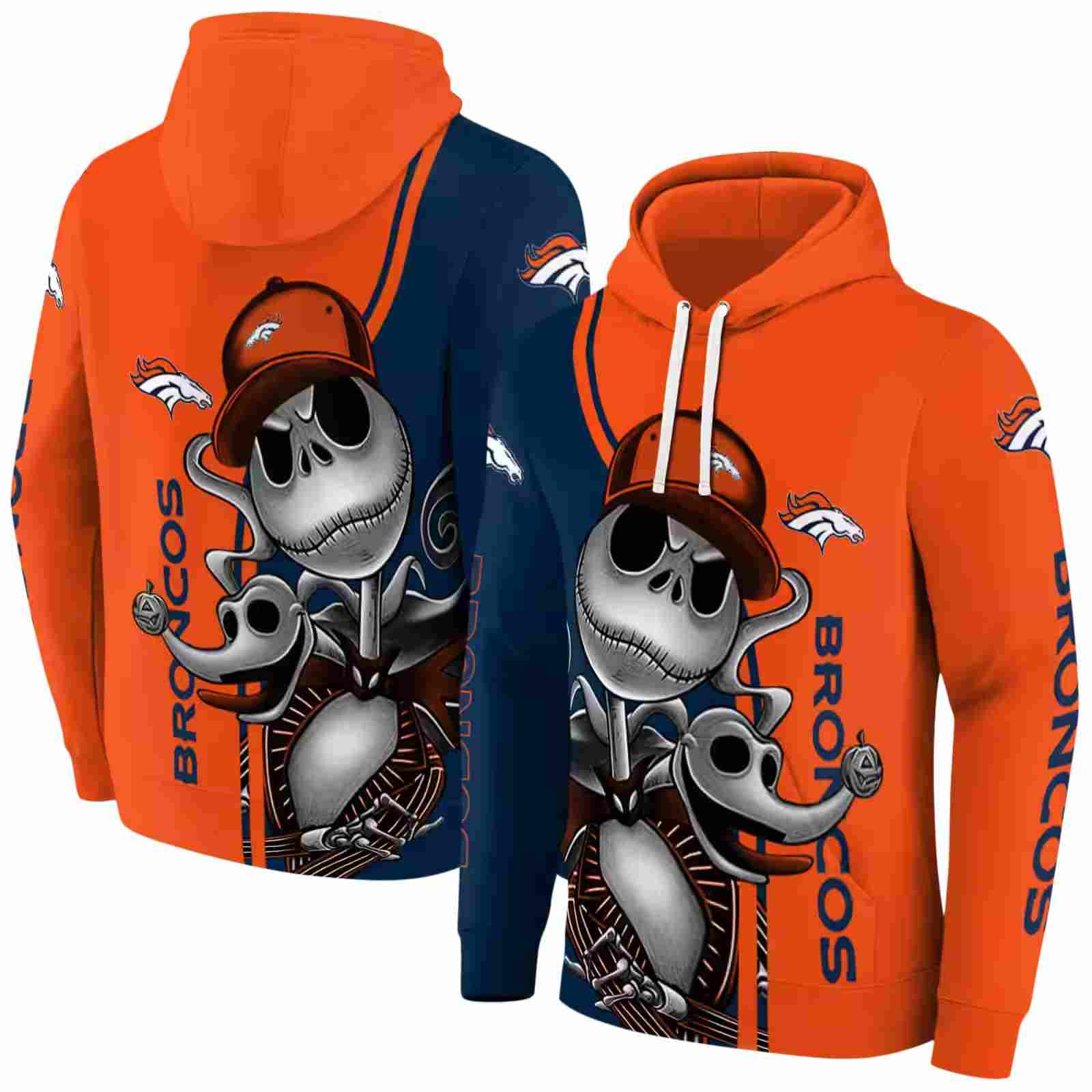 denver broncos jack skellington orange hoodie fashion forward