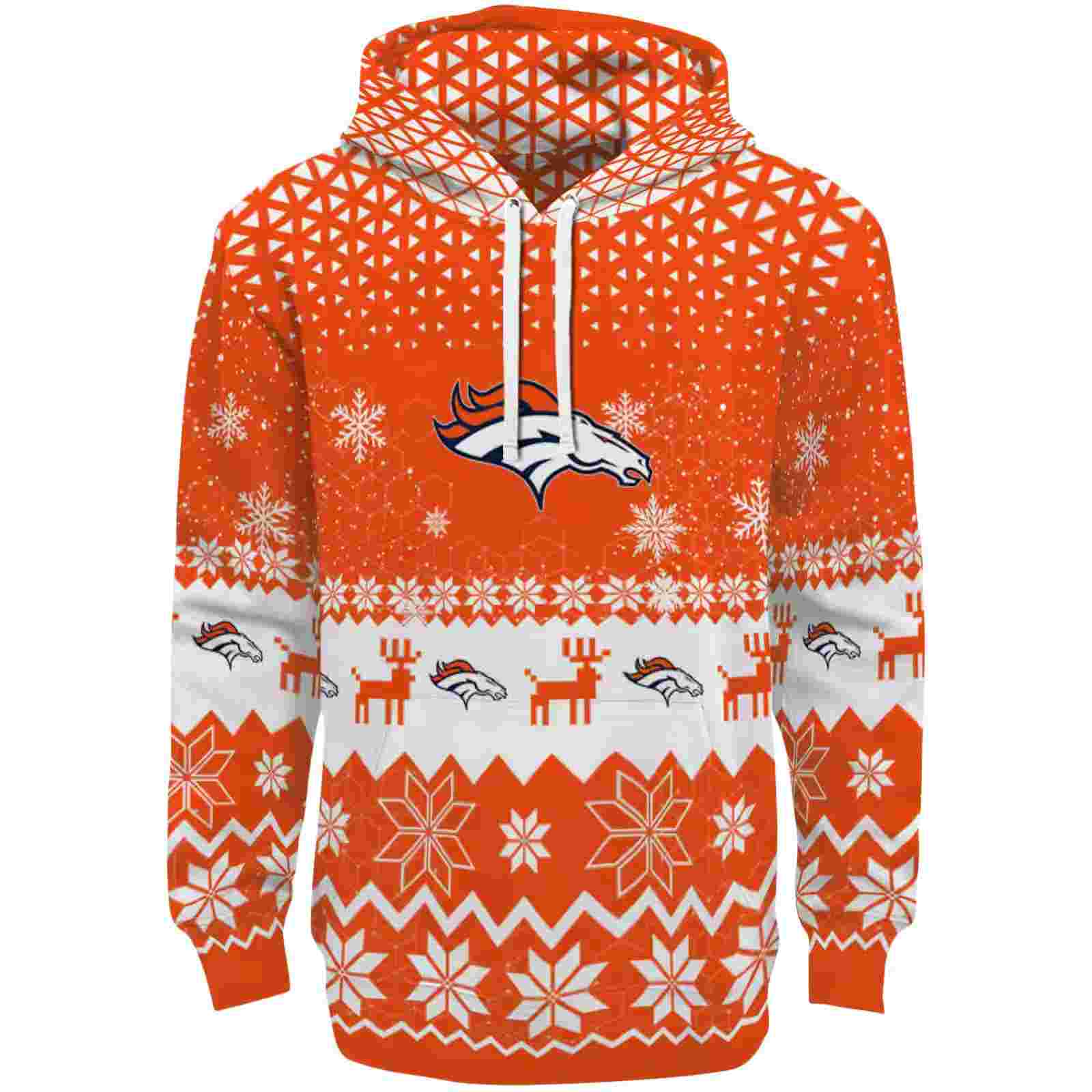 Denver Broncos Reindeer Motif Orange Hoodie