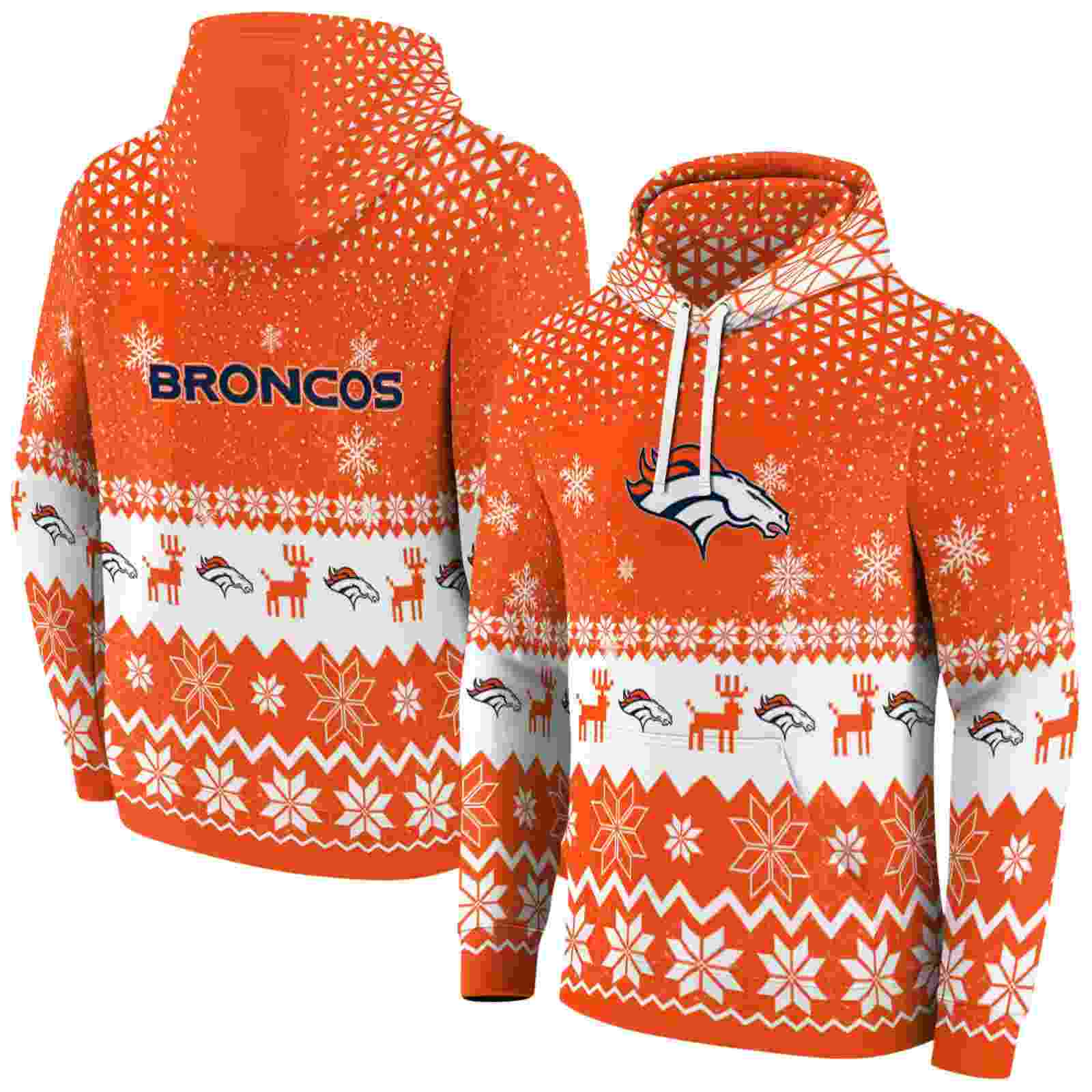 denver broncos reindeer motif orange hoodie fashion forward