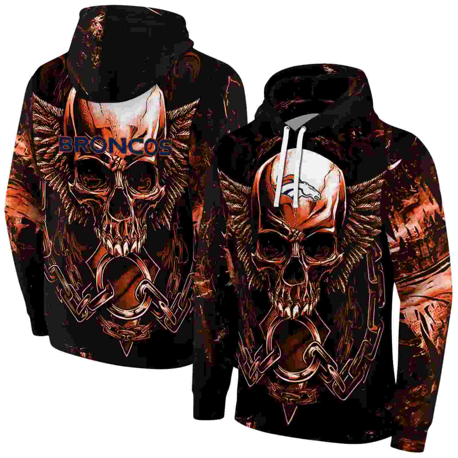 denver broncos skull artwork orange black hoodie fashion forward