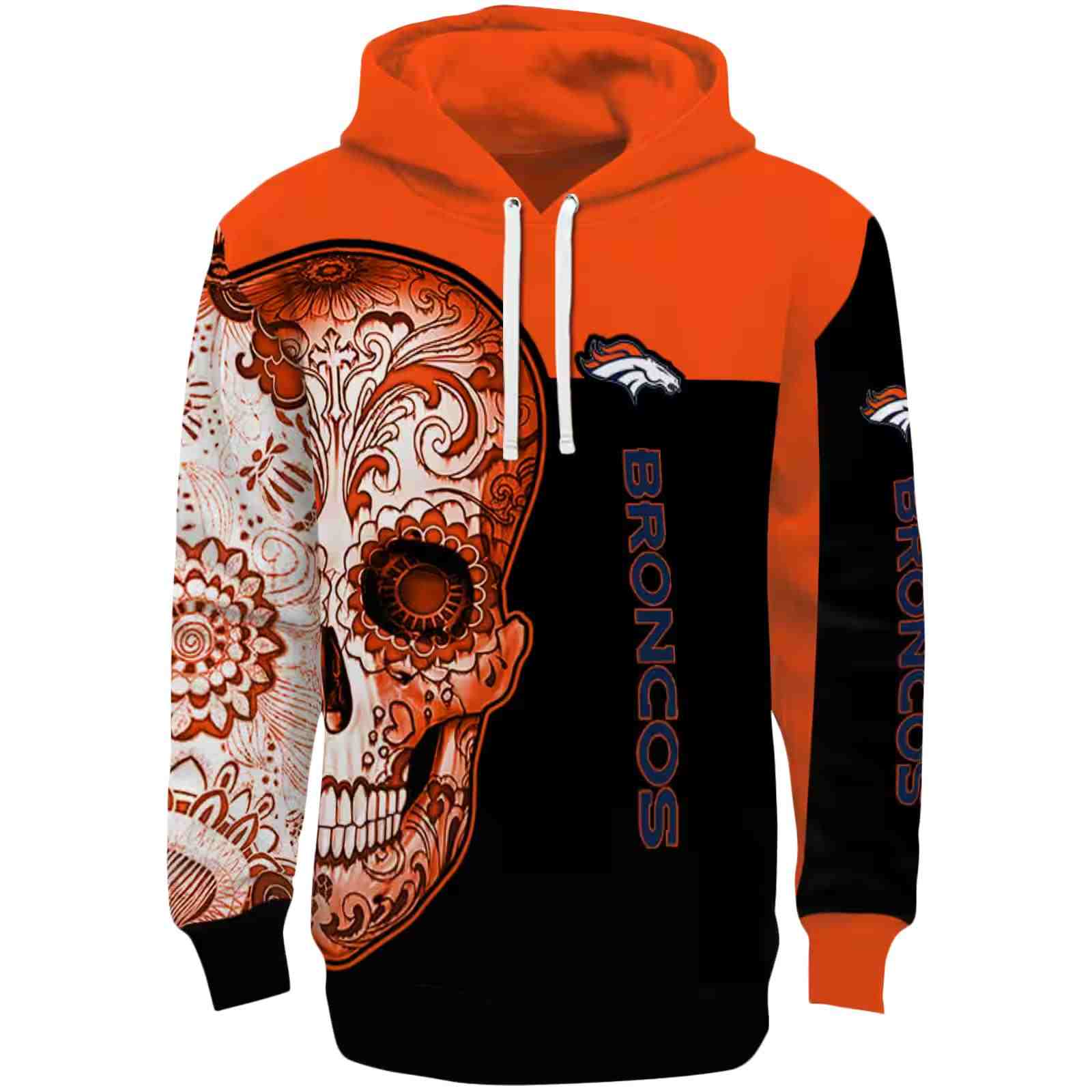 Denver Broncos Sugar Skull Orange Black Hoodie