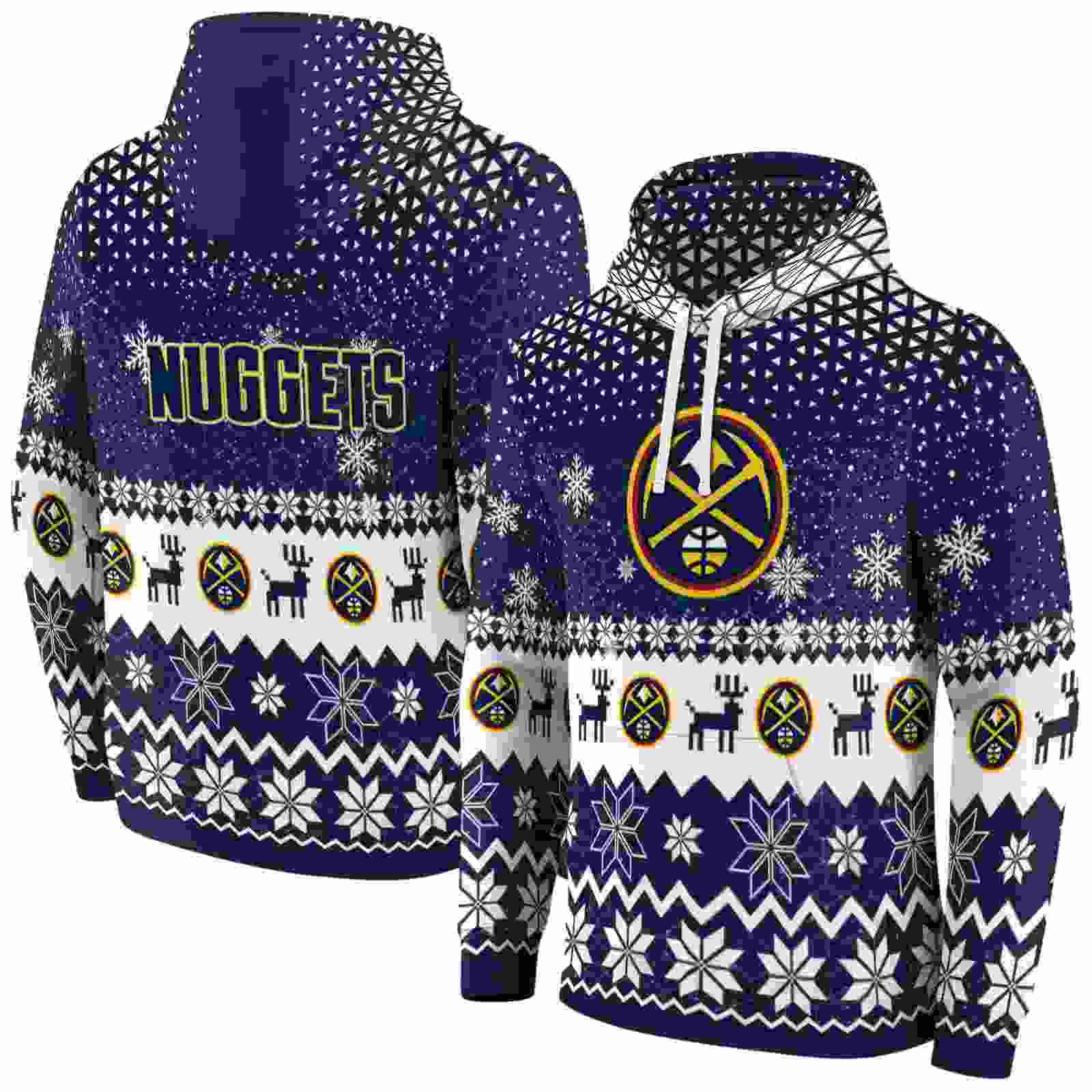 denver nuggets reindeer motif blue hoodie fashion forward