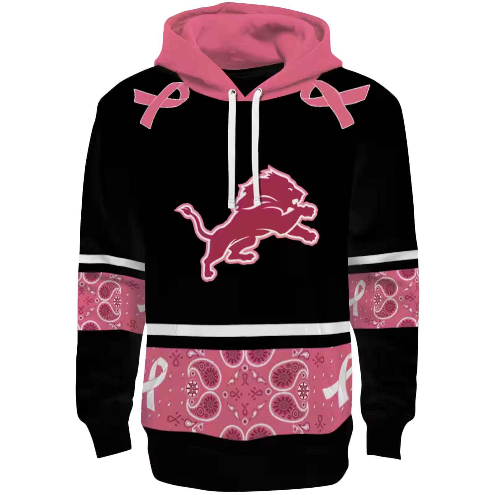 Detroit Lions Awareness Ribbon Black Pink Hoodie