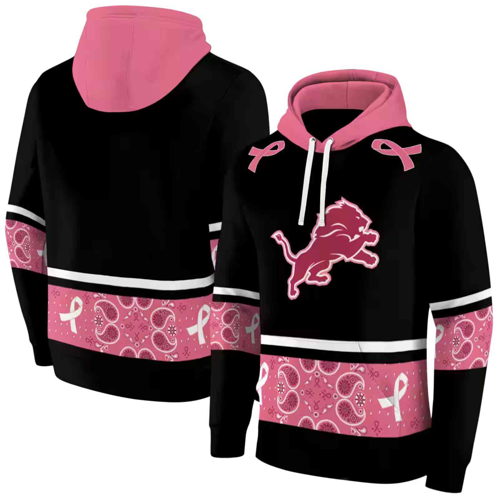 detroit lions awareness ribbon black pink hoodie fashion forward