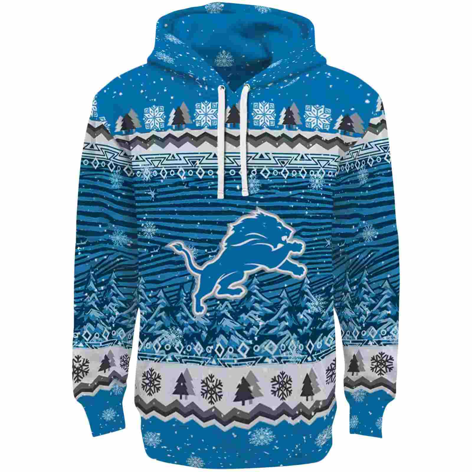 Detroit Lions Christmas Trees Blue Hoodie