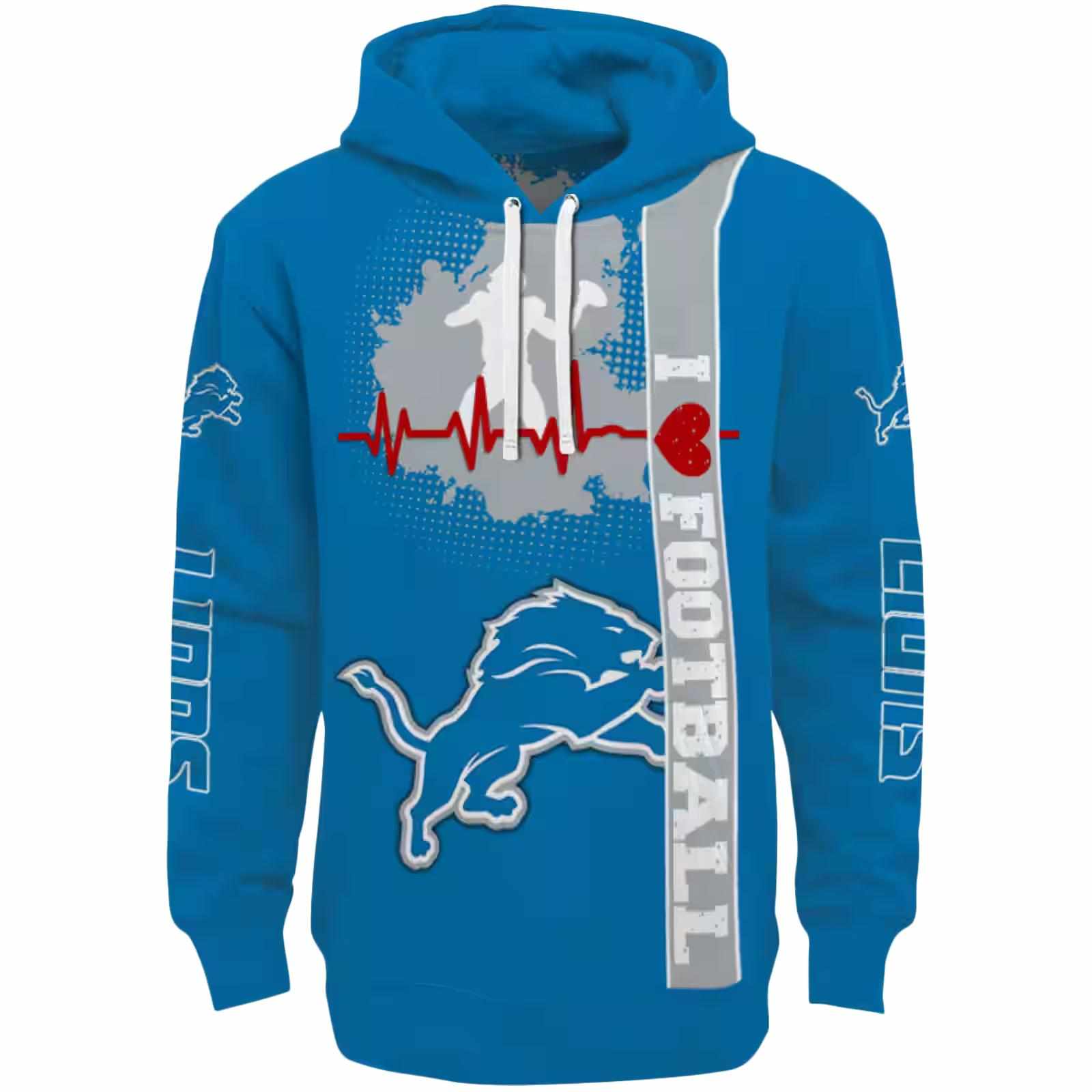 Detroit Lions Football Heartbeat Blue Hoodie