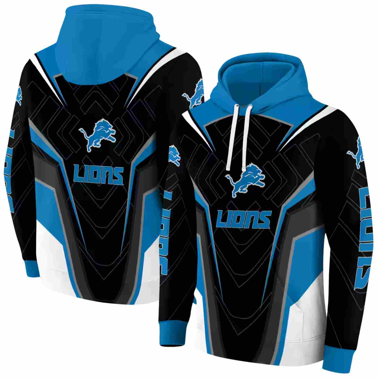 detroit lions futuristic pattern blue black hoodie fashion forward