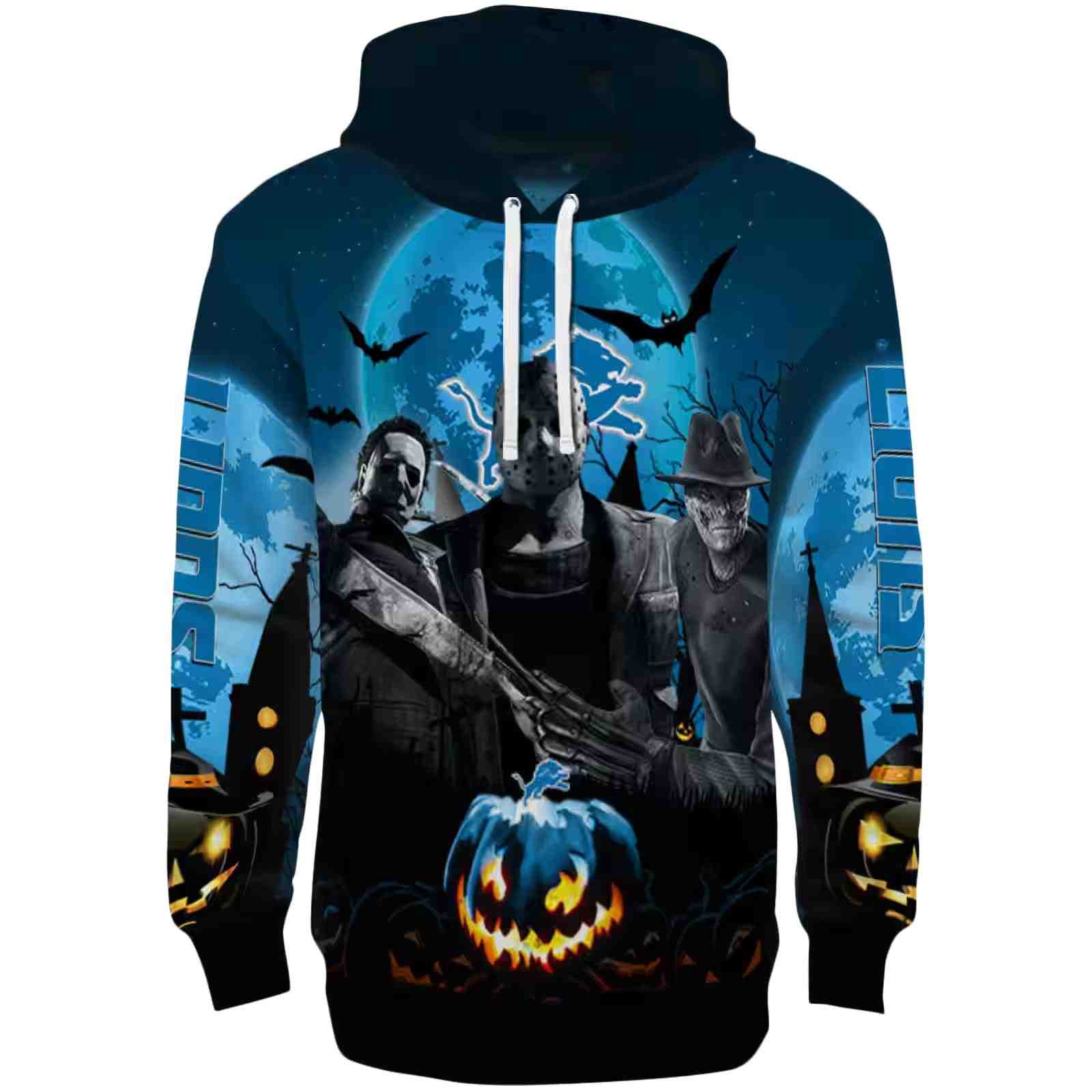 Detroit Lions Halloween Vibes Blue Black Hoodie