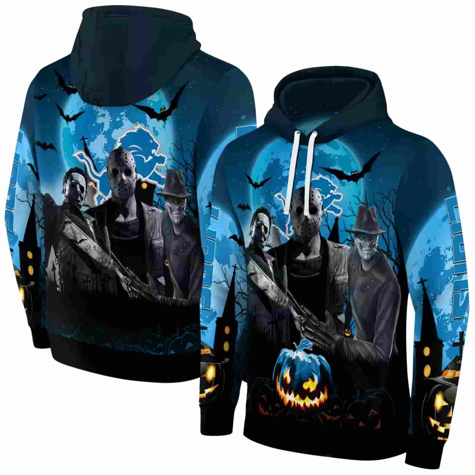 detroit lions halloween vibes blue black hoodie fashion forward