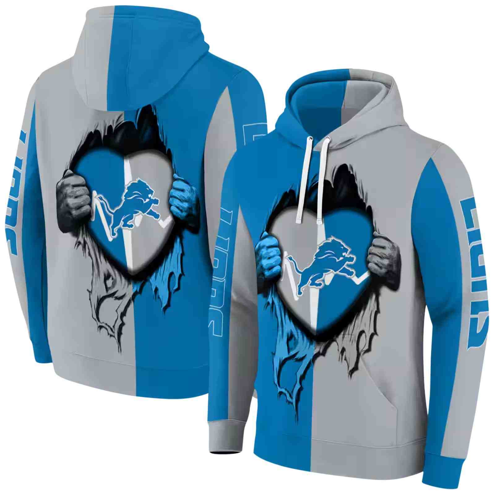 detroit lions heartbeat graphic blue hoodie fashion forward