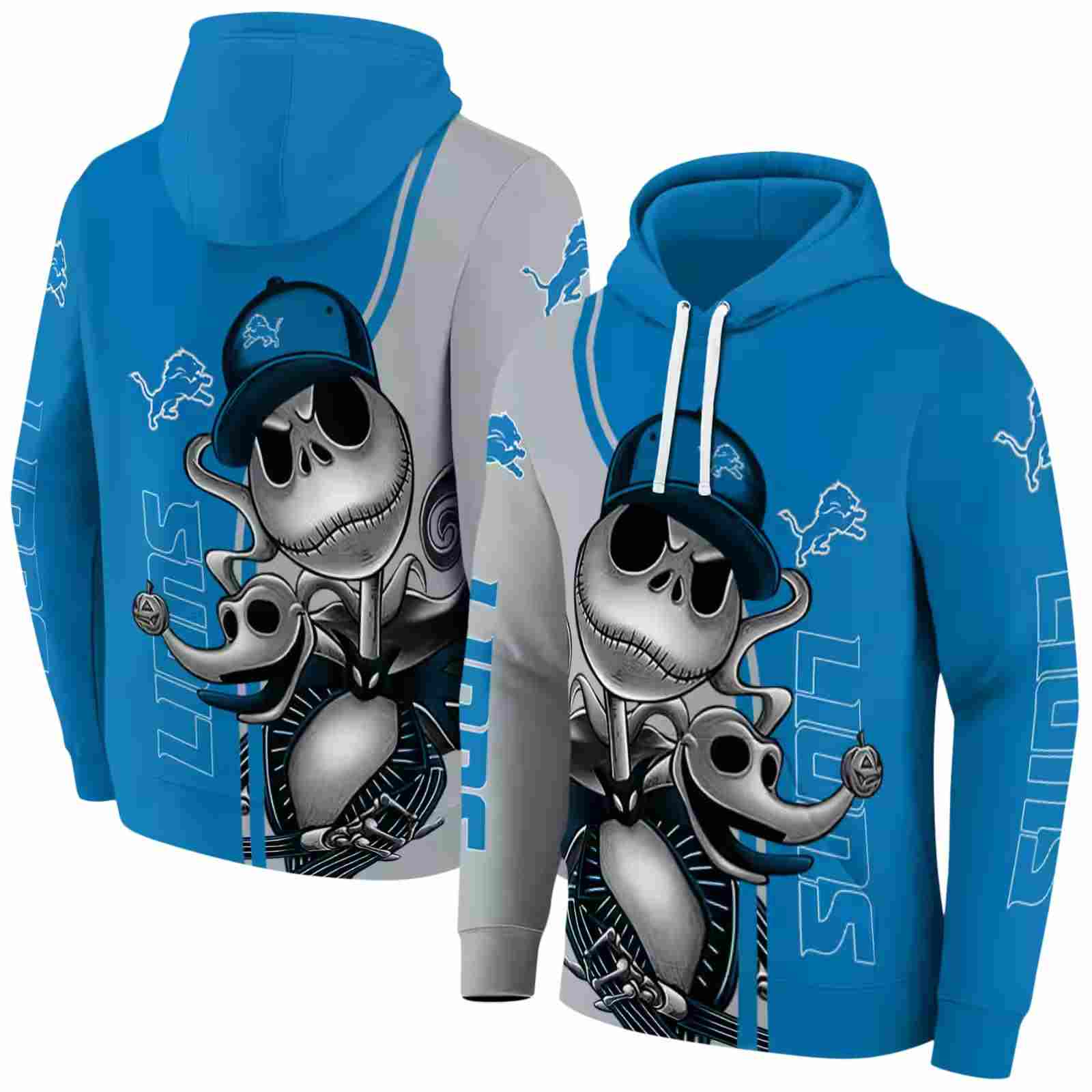 detroit lions jack skellington blue hoodie fashion forward