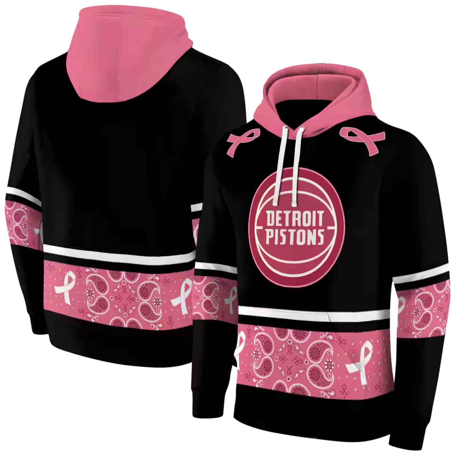 detroit pistons awareness ribbon black pink hoodie fashion forward