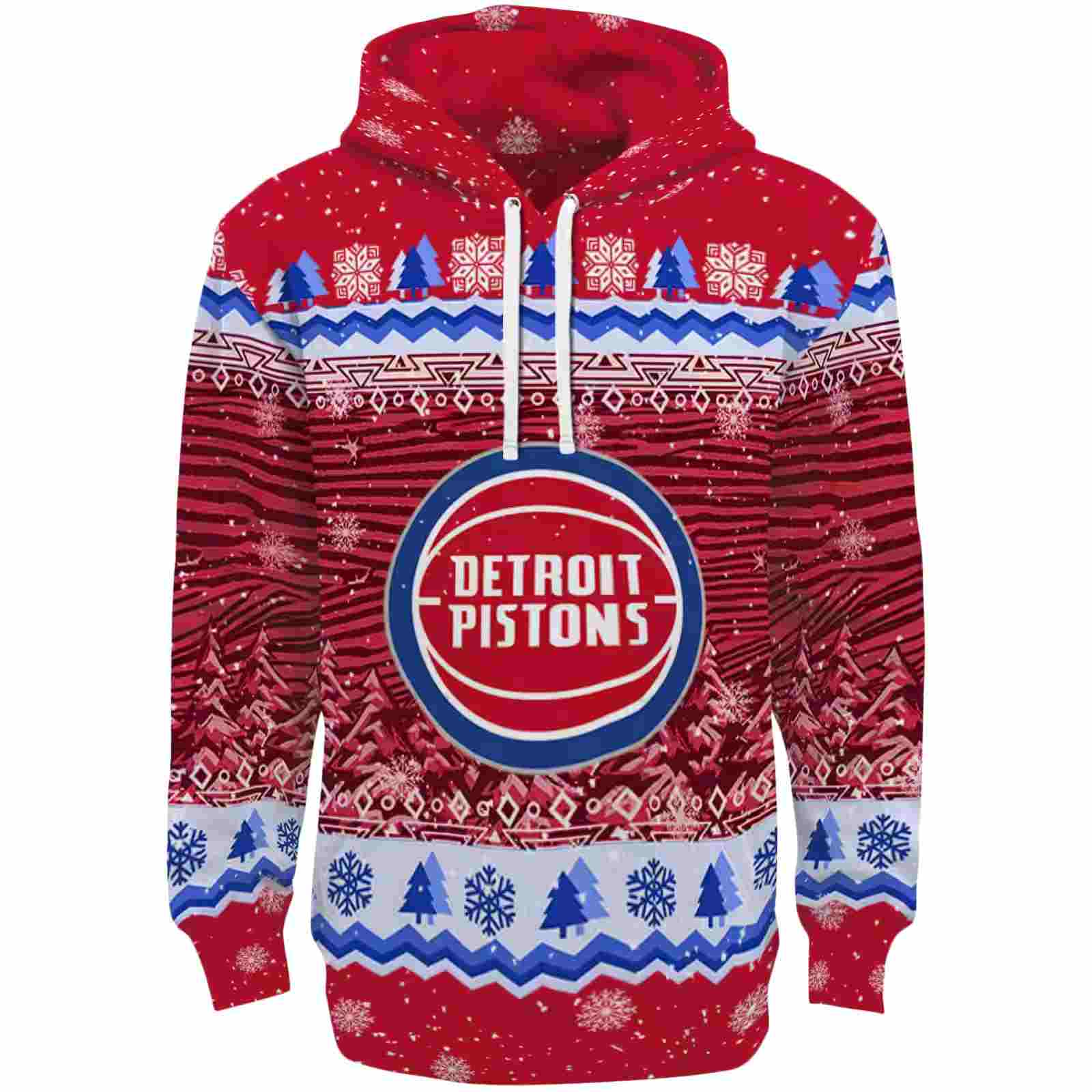 Detroit Pistons Christmas Trees Red Hoodie