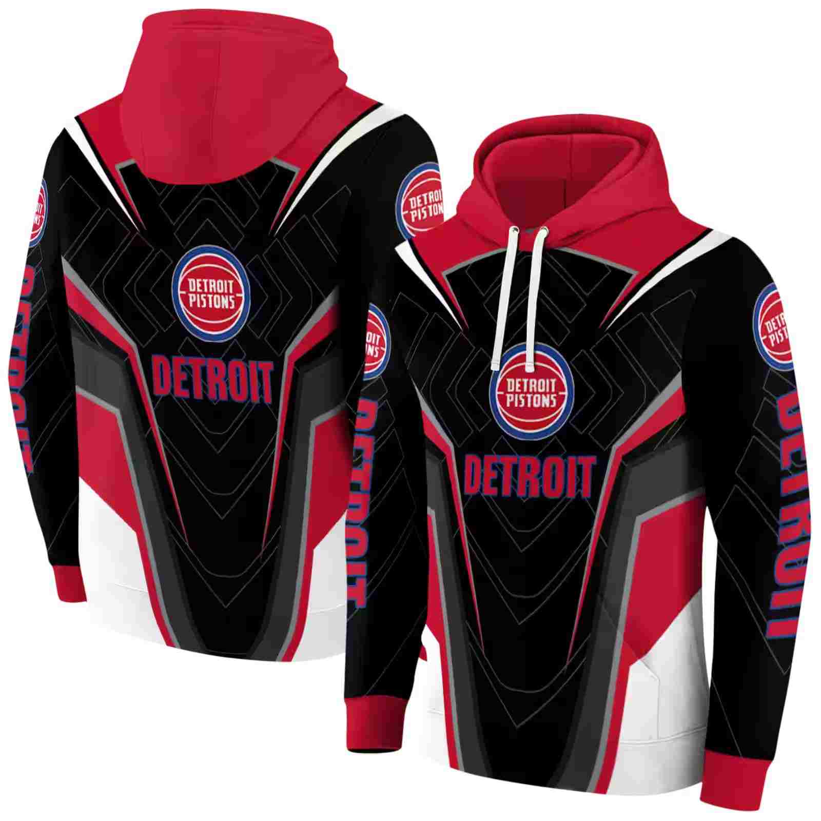 detroit pistons futuristic pattern red black hoodie fashion forward