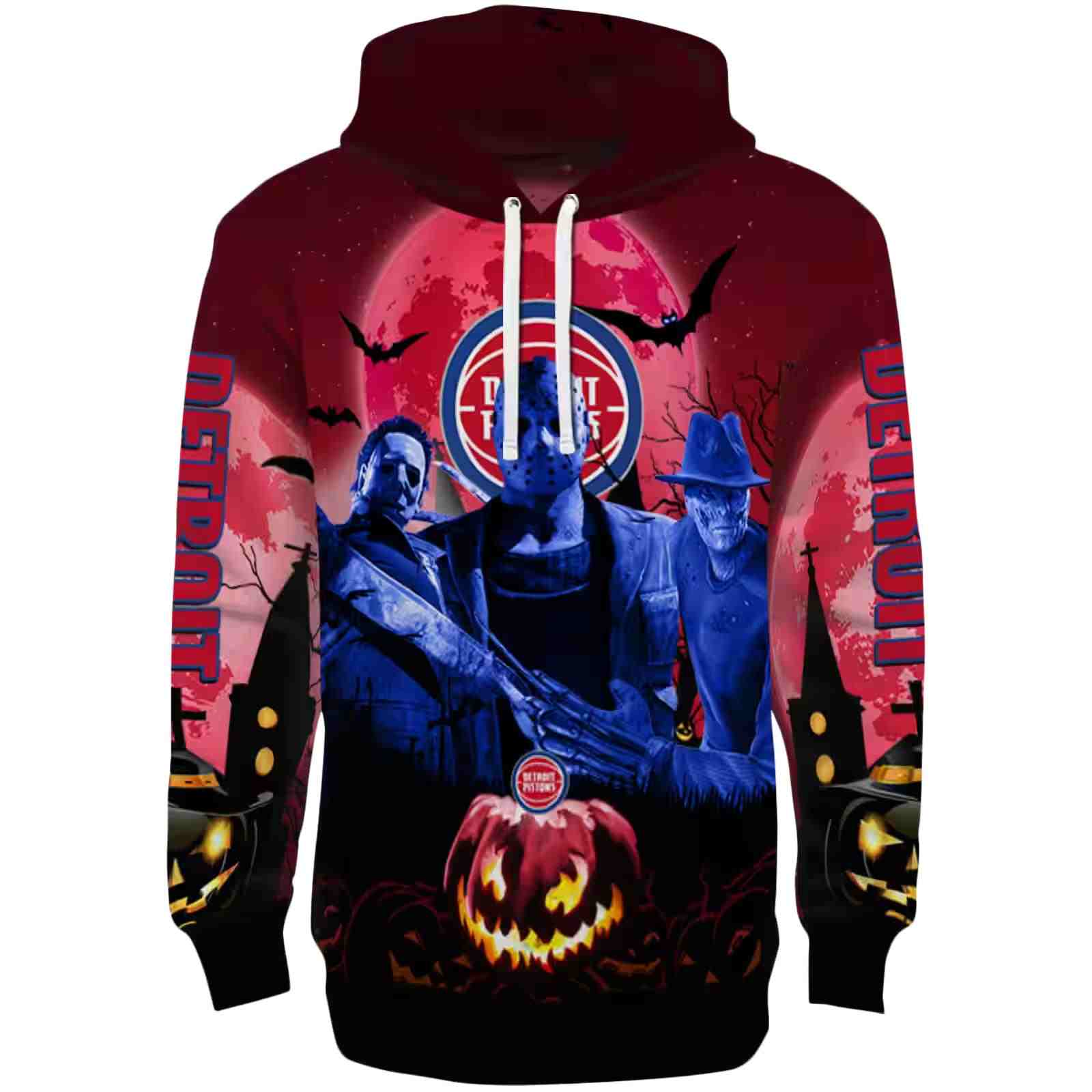 Detroit Pistons Halloween Vibes Red Black Hoodie