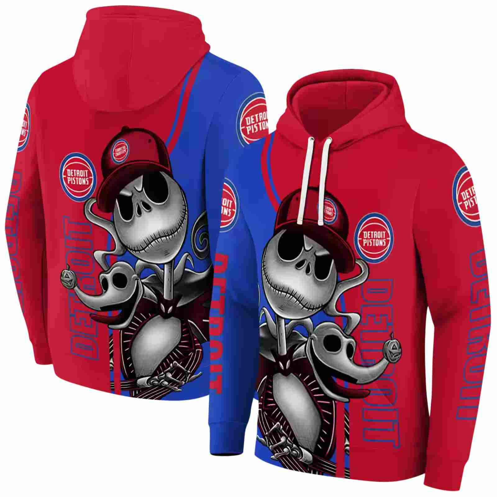 detroit pistons jack skellington red hoodie fashion forward