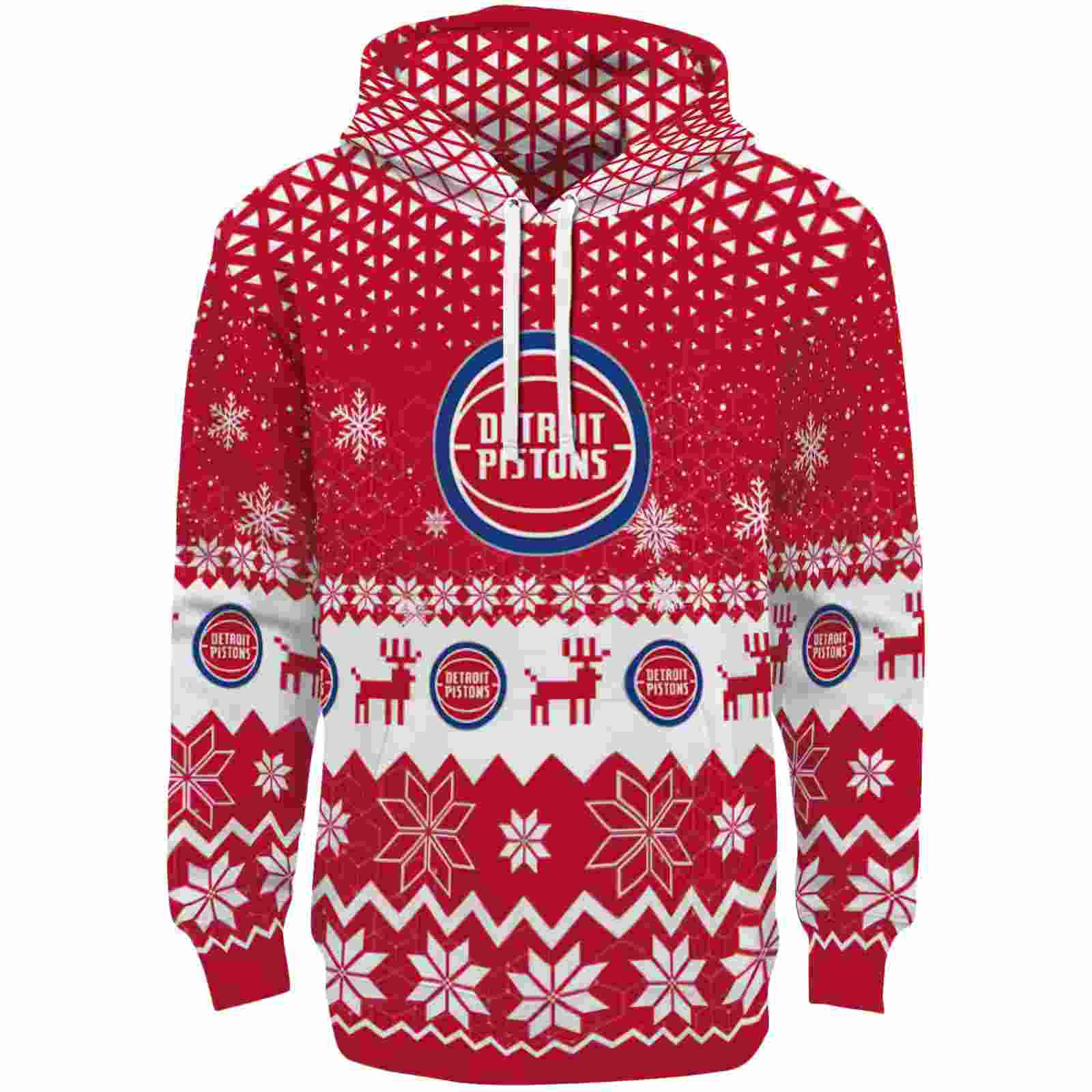 Detroit Pistons Reindeer Motif Red Hoodie