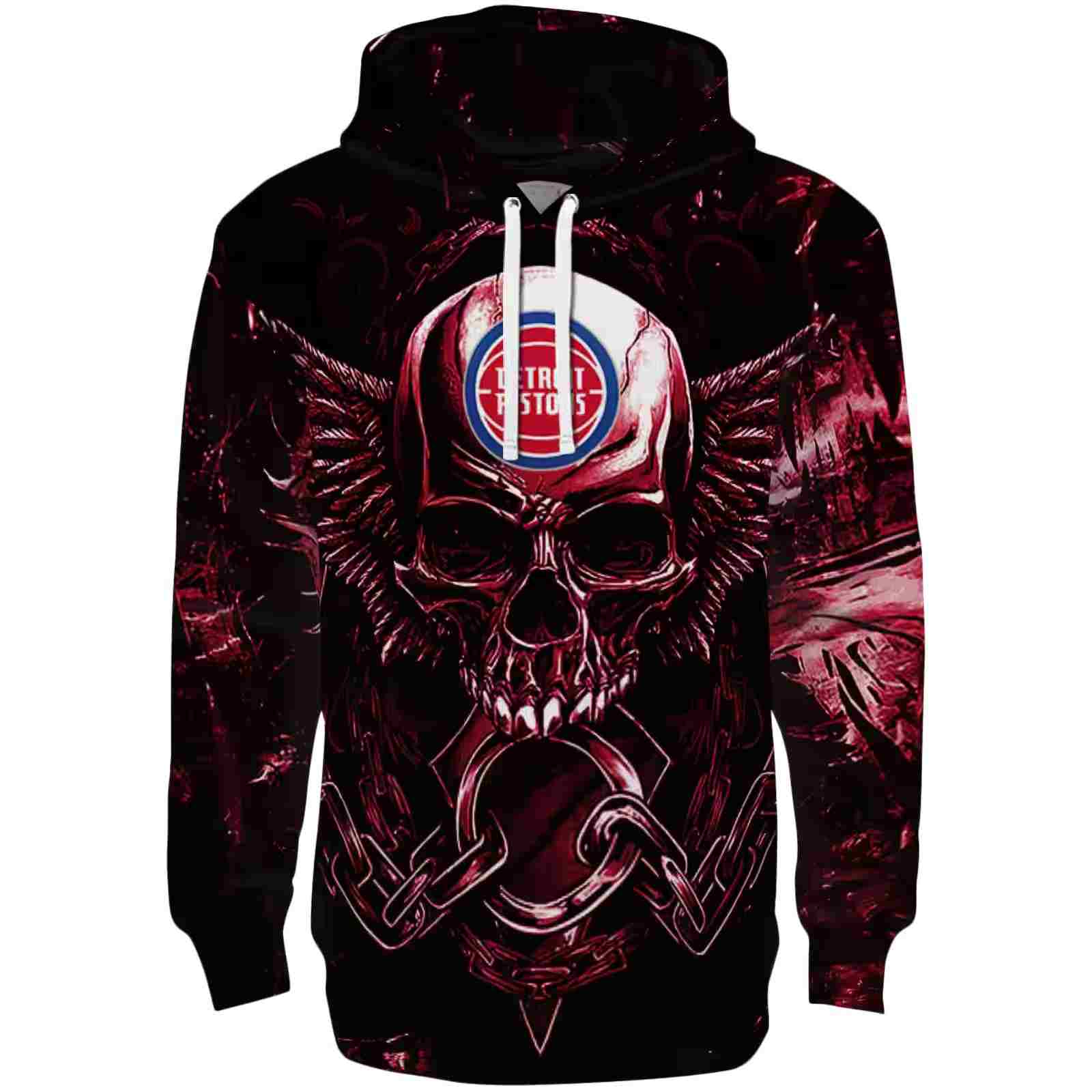 Detroit Pistons Skull Artwork Red Black Hoodie