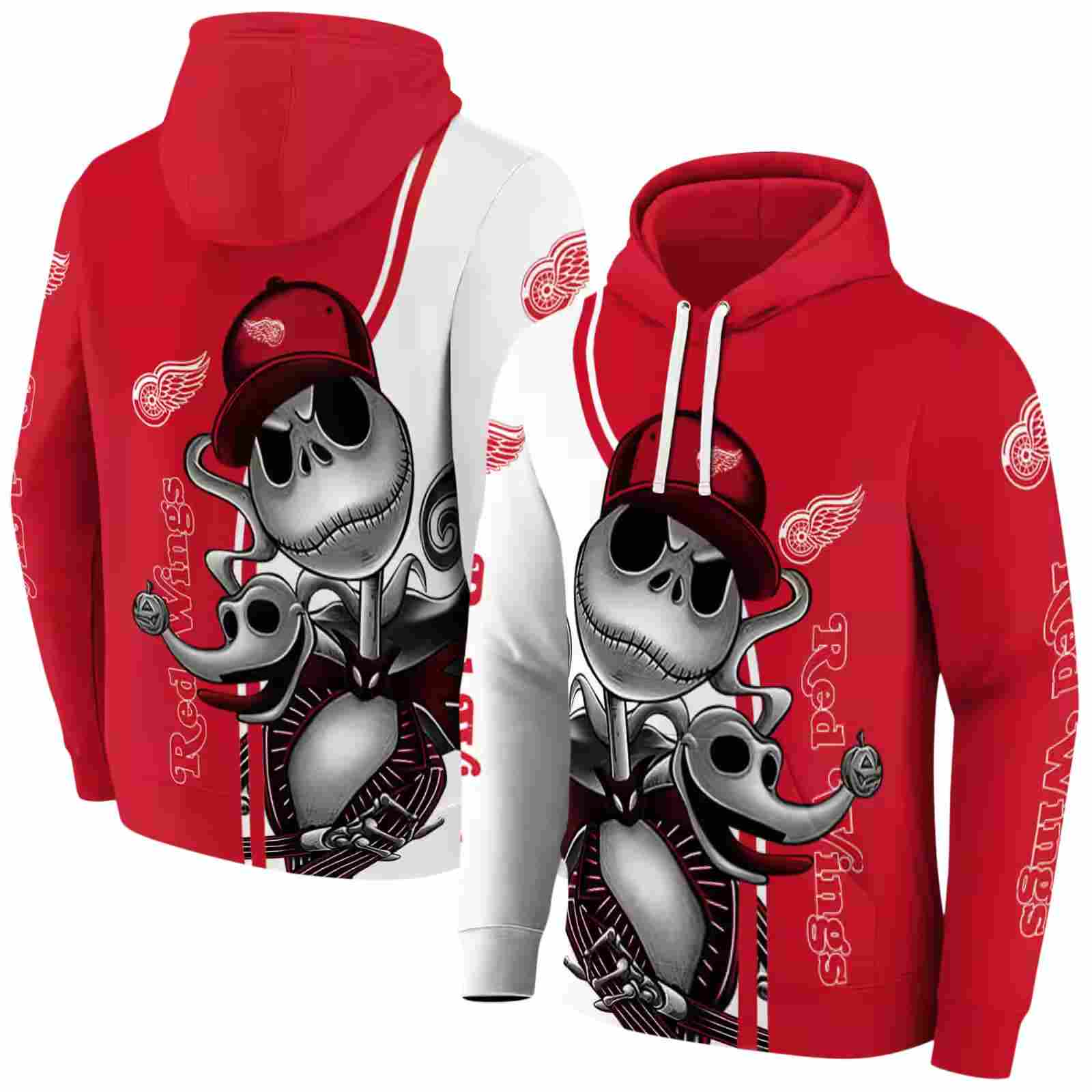 detroit red wings jack skellington red hoodie fashion forward