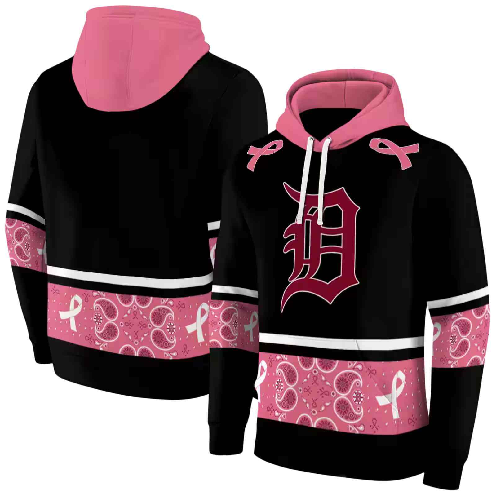 detroit tigers awareness ribbon black pink hoodie fashion forward