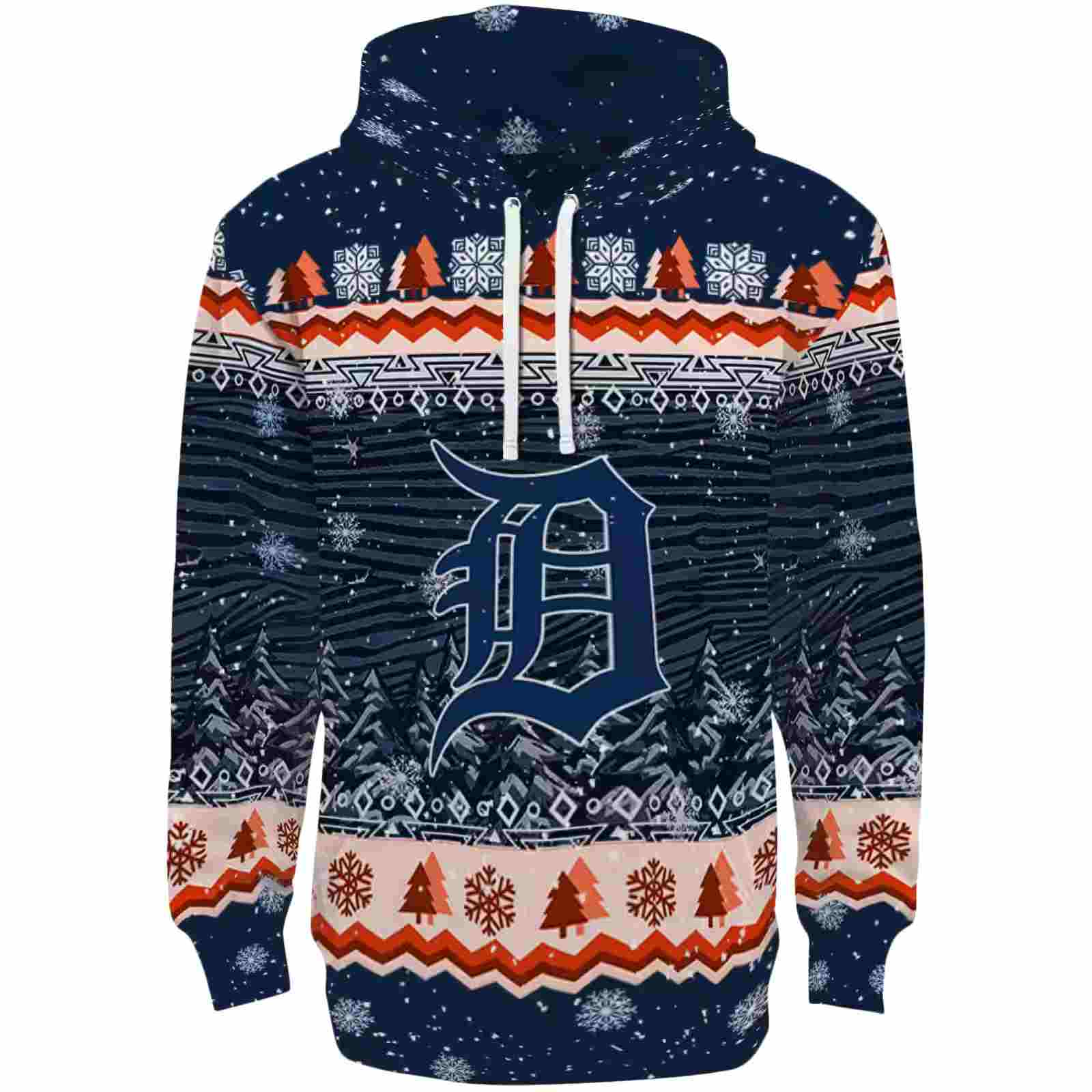 Detroit Tigers Christmas Trees Navy Hoodie